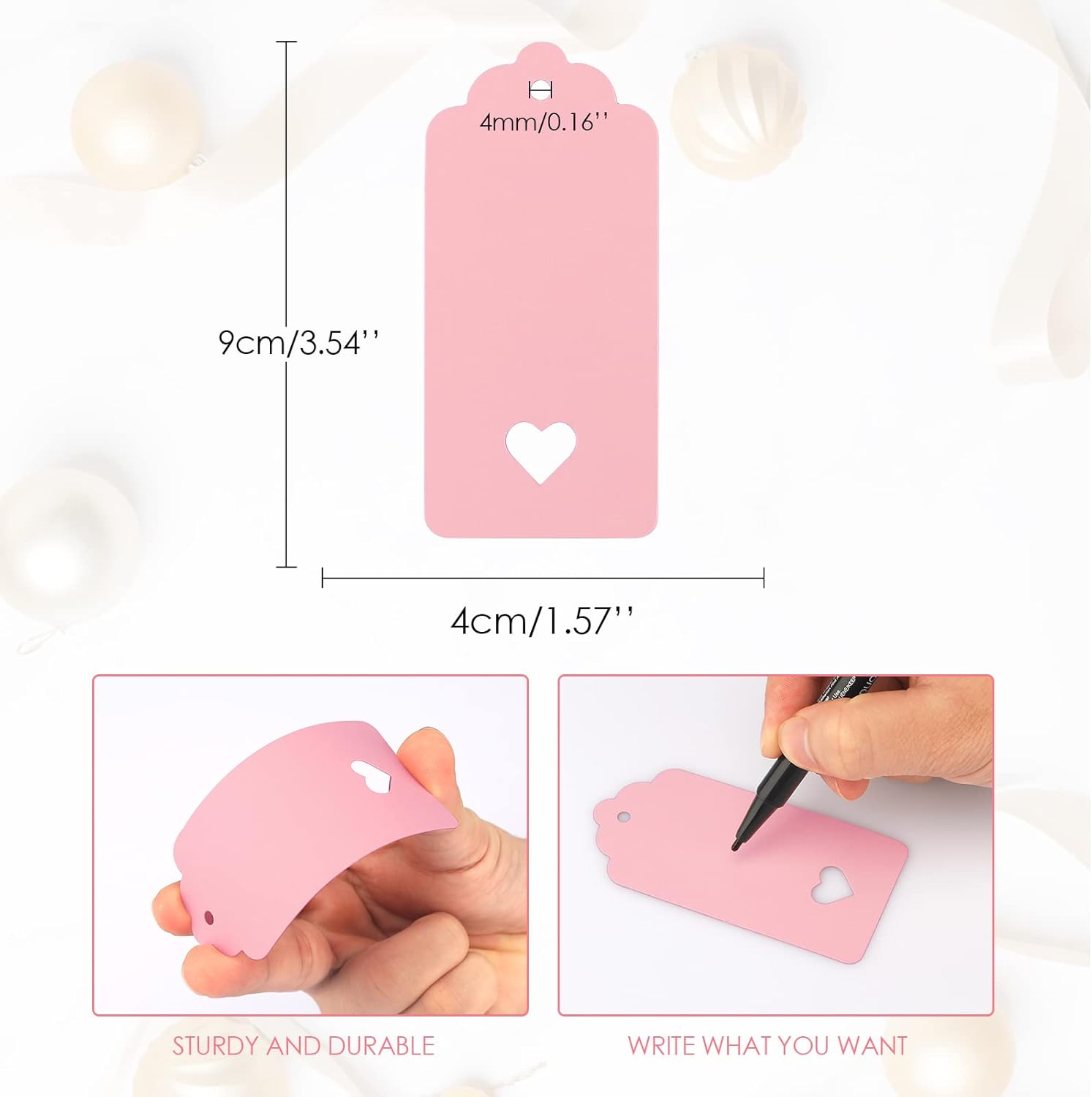 100Pcs Gift Tags with String, Pink Paper Tag with Hollow Heart, 3.7 x 1.7Inch Mother Day Tags, Blank Gift Wrapping Hangtag, Party Favors Tag for Wedding — image 2