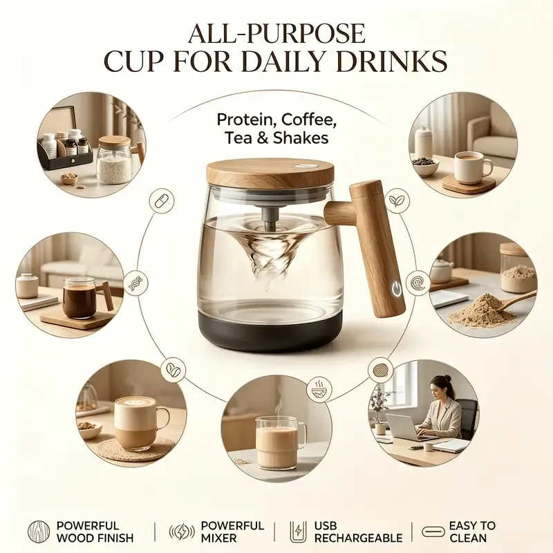 Electric Glass Stirring Cup | One-Button Auto Mixing, 400ml Large Capacity, Type-C Charging, Quiet & Waterproof, Effortless Brewing Companion — image 6