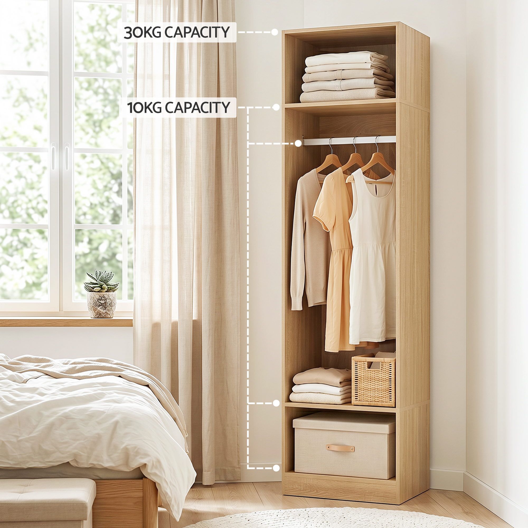 Artiss Wardrobe Clothes Closet Storage Organizer Shelf Pine — image 4