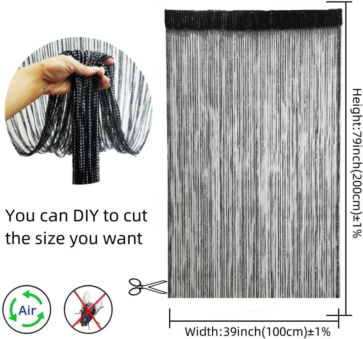99 × 199 cm - Fly curtain - Screen door - Door curtain - Window decoration - Bead curtain - crystal bead coded door curtain - with tassels - wardrobe curtain — image 5