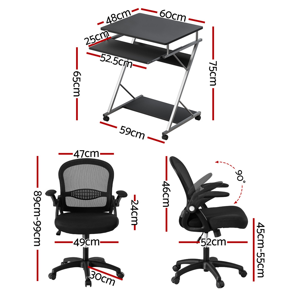 Artiss Computer Desk Mesh Office Chair Set Desks with Keyboard Shelf Try Black โ image 2