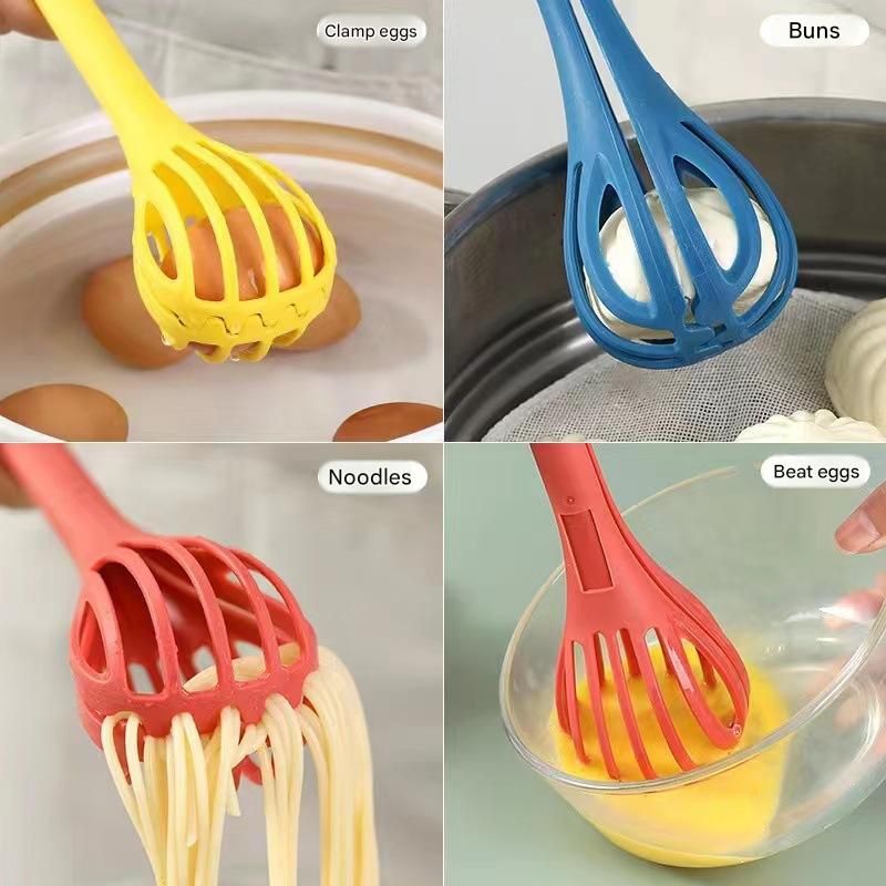 Red 2-Piece 3-in-1 Multi-Functional Egg Whisk & Food Tongs Set — image 5