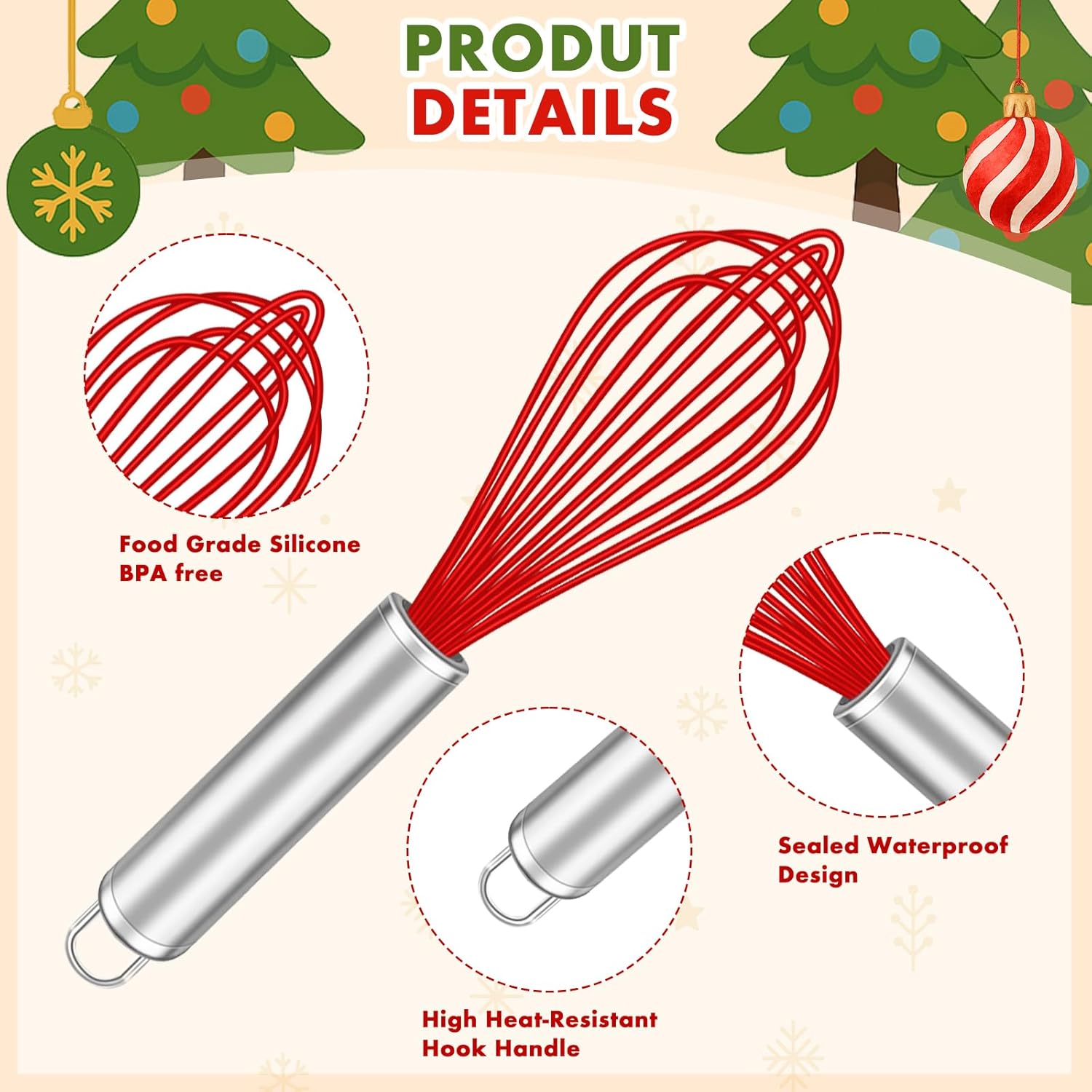 Christmas Whisk Gifts for Neighbors – 8 Sets 8“ Red Silicone Whisks with “We Whisk You a Merry Christmas” Cards, Gift Bags & Ribbons, Fun DIY Stocking Stuffers — image 3
