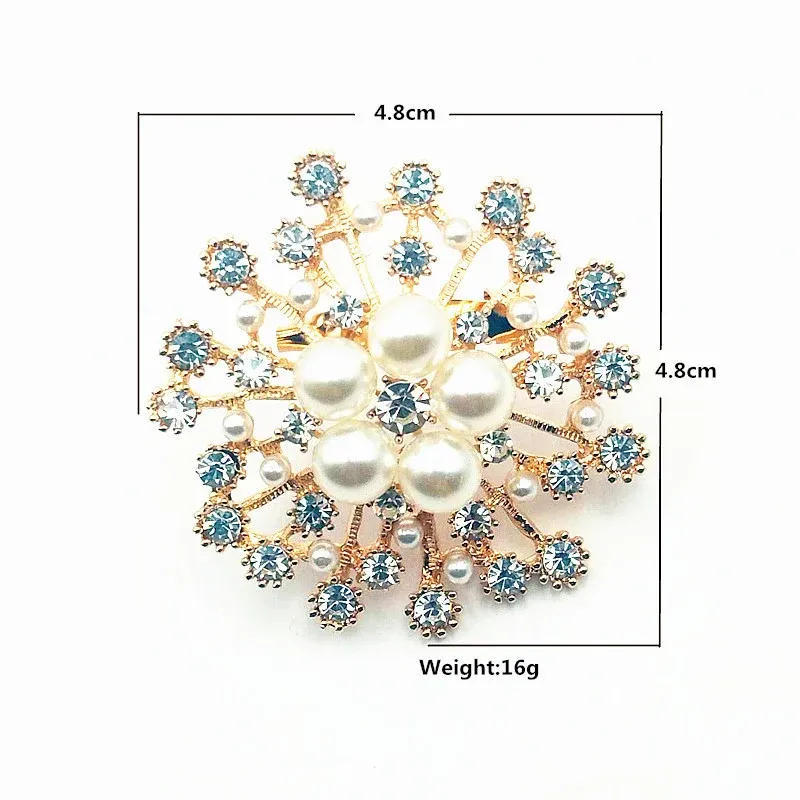 Snowflake Imitation Pearl Brooch Rhinestone Metal Alloy Pin For Coats Dresses - Sliver β image 4