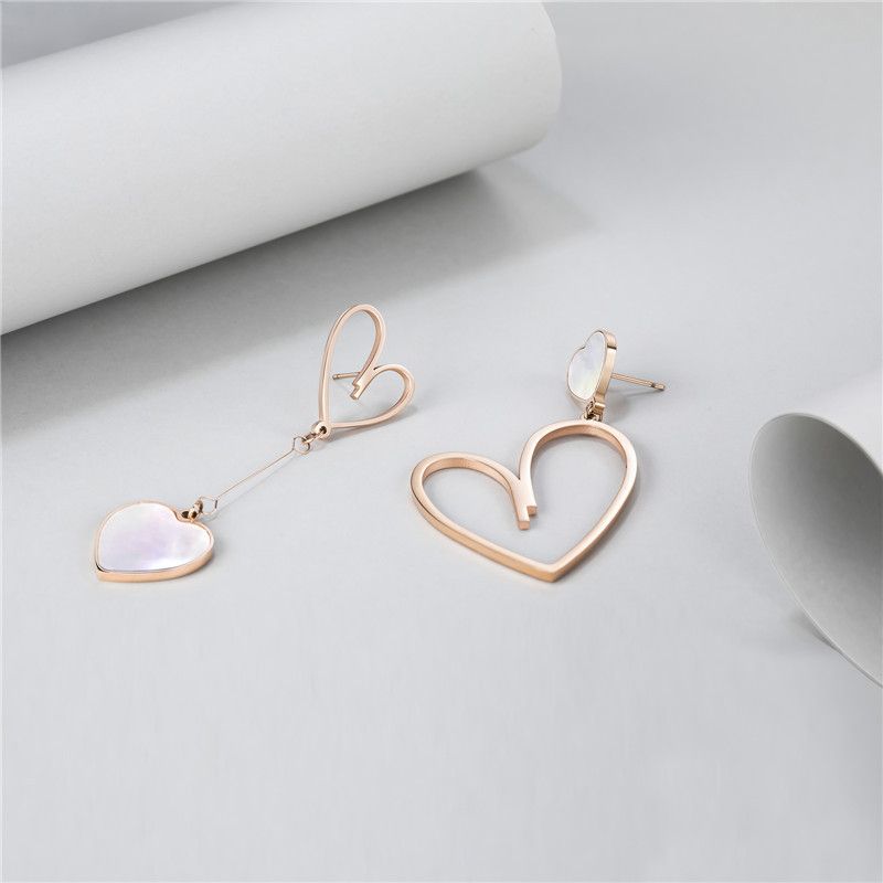 Rose Gold Hypoallergenic Stainless Steel Dangle Drop Earrings Dangling, Cute Asymmetrical Earrings, Gift Valentine's Day (2pcs) — image 4