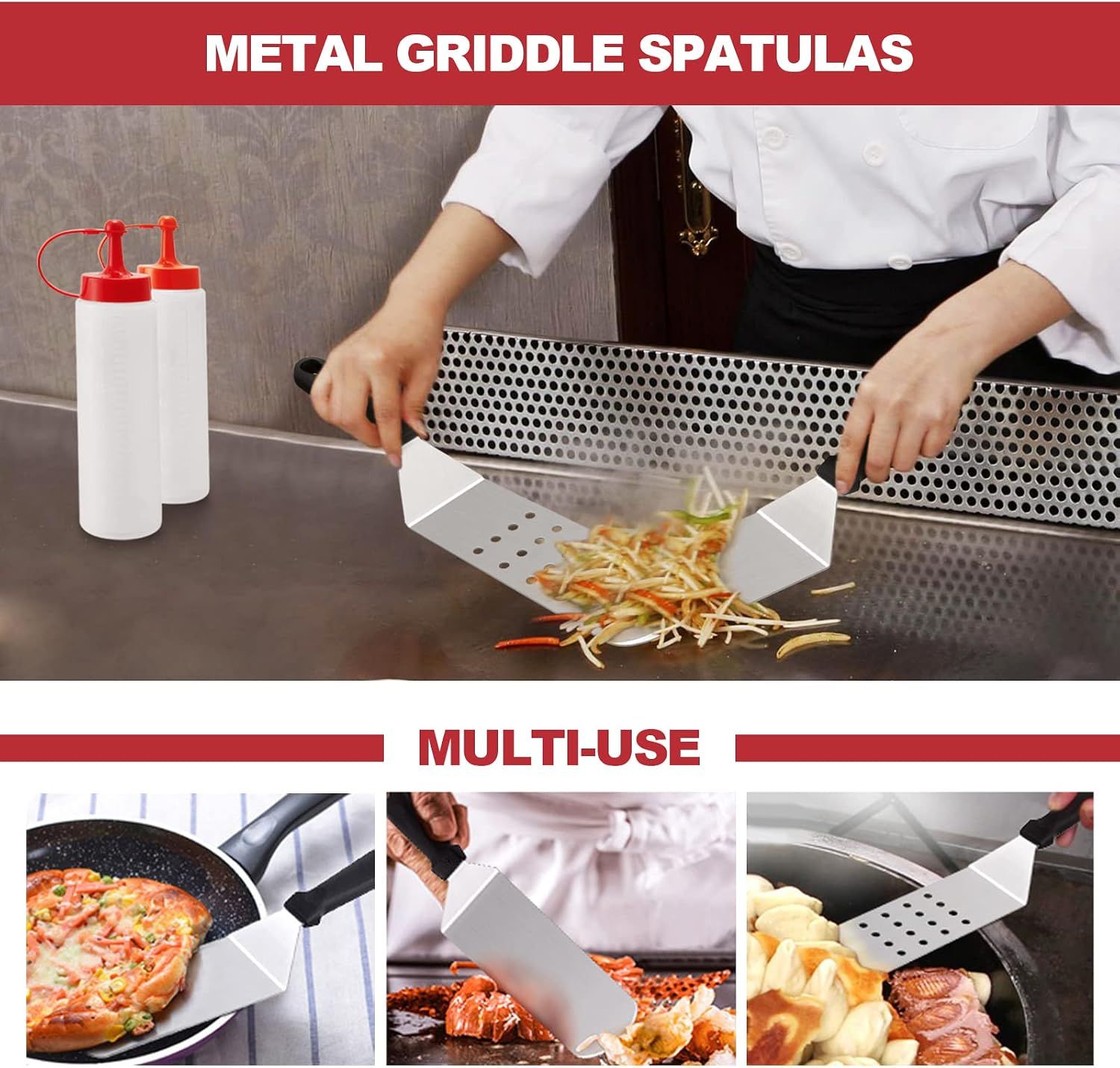 8Pcs Professional Stainless Steel Griddle Spatula Tools With Storage Bag, Griddle Accessories Kit for Teppanyaki Flat Top Cooking，for Cast Iron BBQ Grilling — image 5