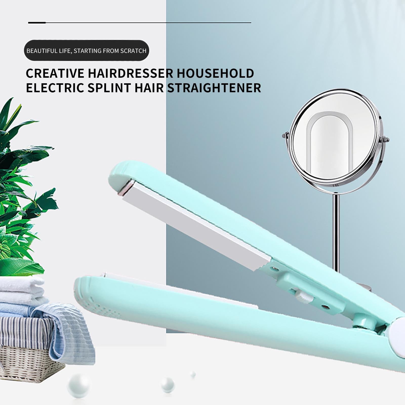 Mini Hair Curler, 2 in 1 Ceramic Curling Iron and Hair Straightener for Short Hair Styling, Compact Beauty Tool with Fast Heating and Handle, Blue — image 5