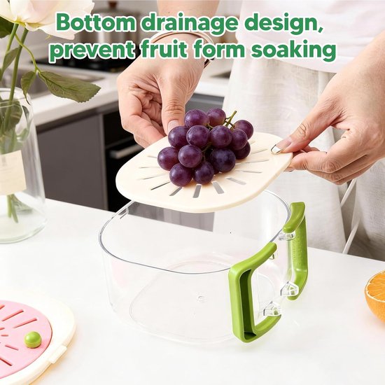 Multifunctional Fruit Washing Basket with Colander and Lid - 2-in-1 Drain Basket & Fruit Colander - Suitable for Kitchen, Refrigerator, Picnic and Camping — image 2