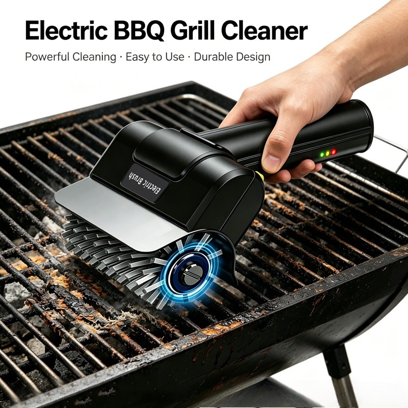 Rechargeable Electric Grill Brush, Stainless Steel Wire Roller BBQ Cleaner Tool Kit,Dual Brush: (Wire Brush + Scouring Pad Brush ) โ image 2