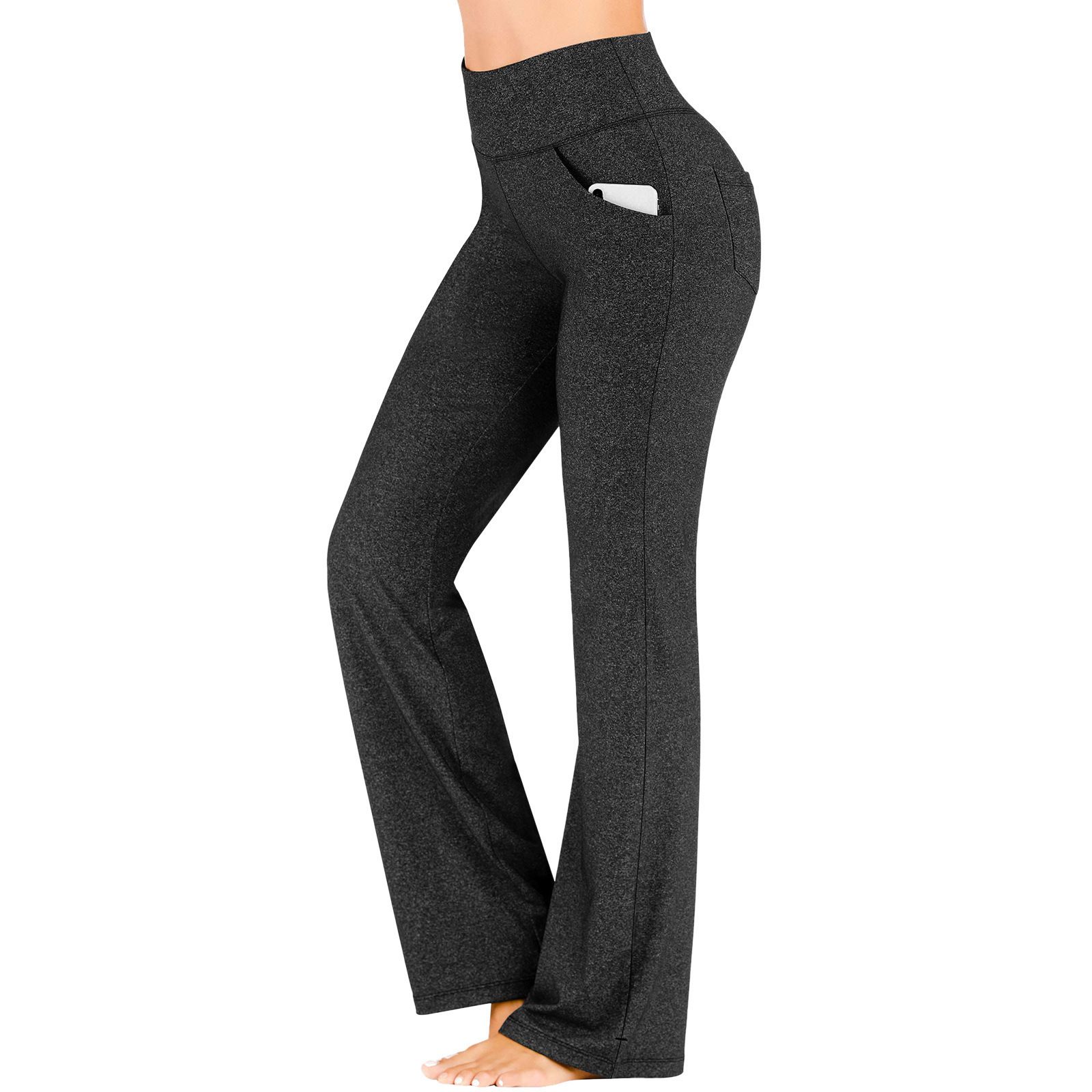 Women's High Waist Yoga Leggings with Pockets Workout Fitness Pants Stretch Casual Sports Trousers - Black 2XL