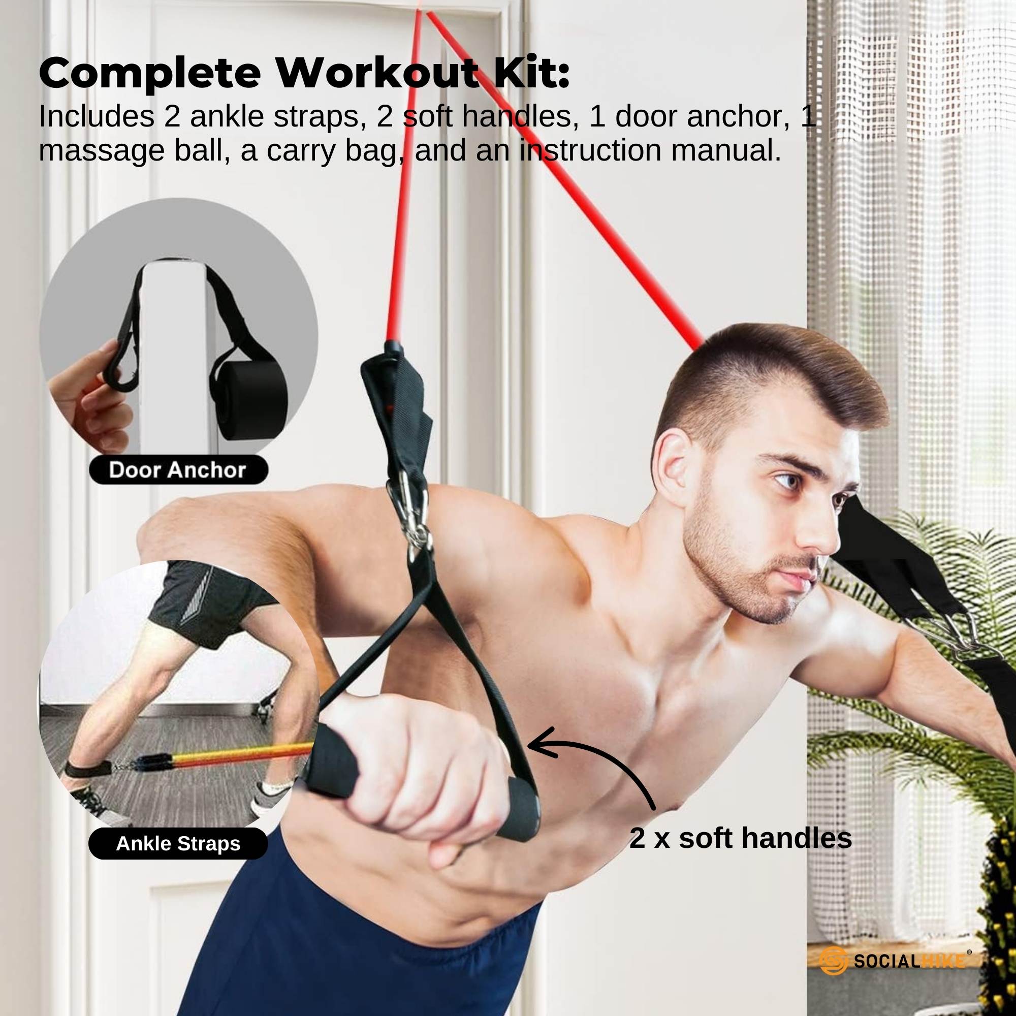 Social Hike Resistance Band Set with Handles - 11pcs Home Workout Kit 4.5-68kg — image 6