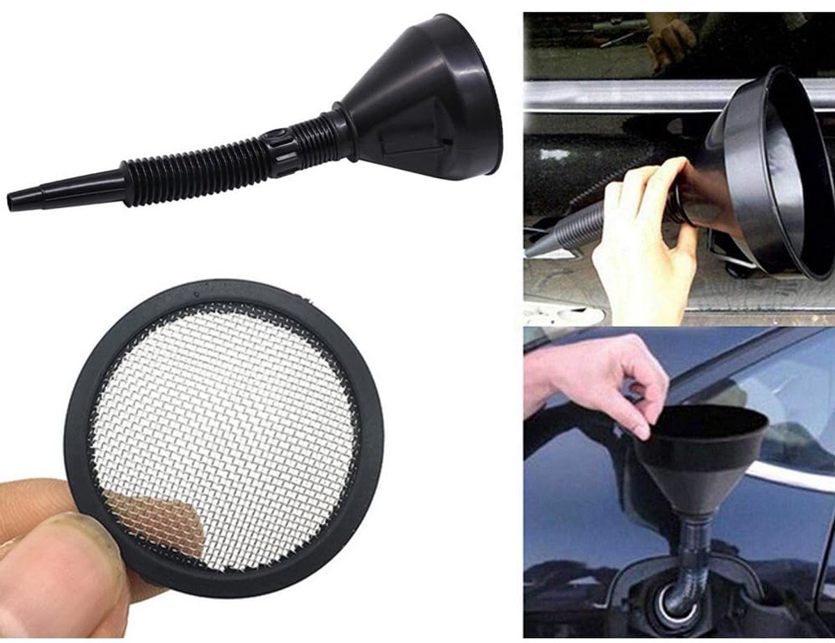 Car oil funnel - With flexible spout and filter - Ø 142 mm - 39 cm - Black - Plastic - Flexible hose - Filling up oil / petrol — image 3