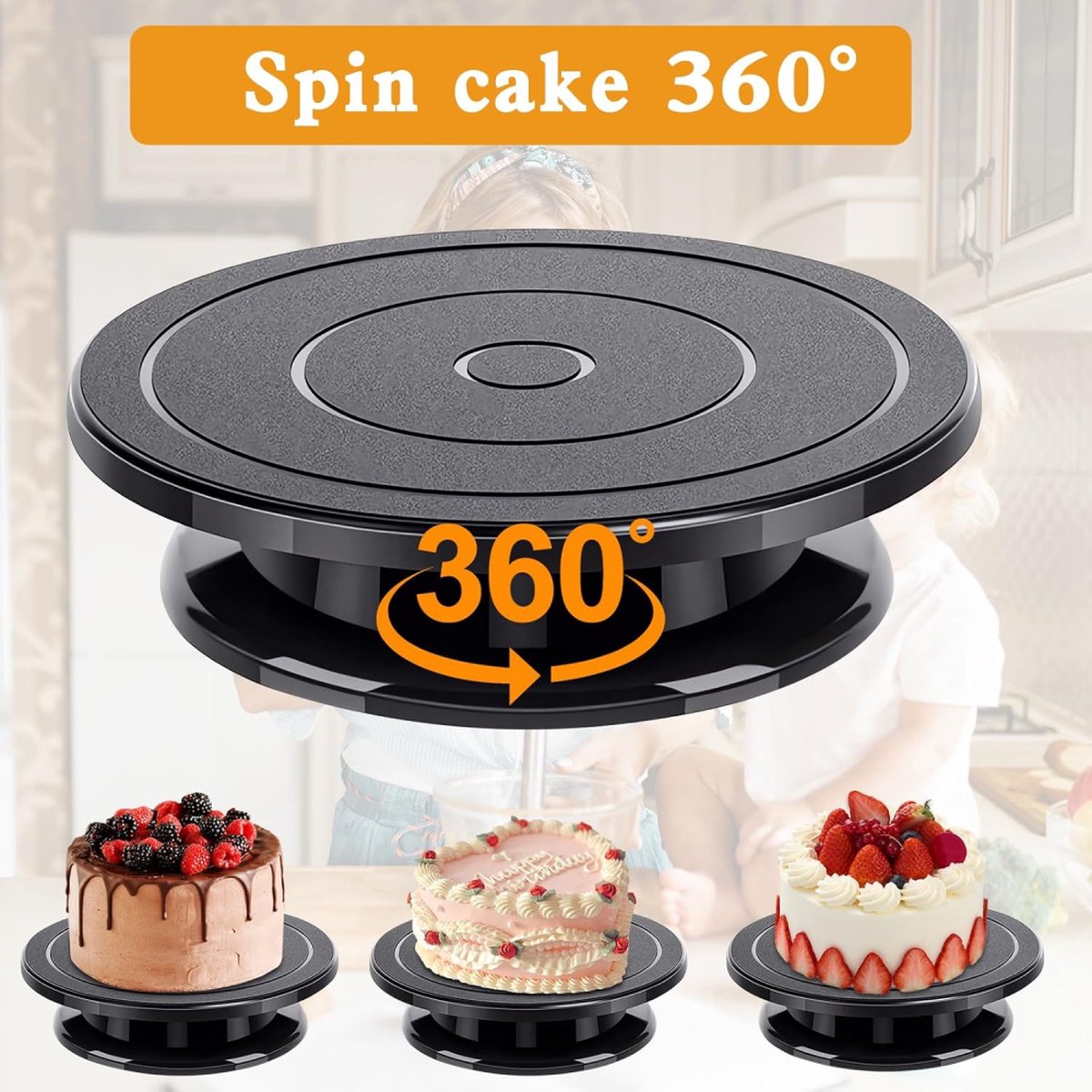 Rotating Cake Stand - Cake Turntable - Cake Stand with Base - Cake Dish - Cake Plate - Cake Stand - ø 28cm - Turntable - Anti-Slip - Cake Decoration - Baking — image 4