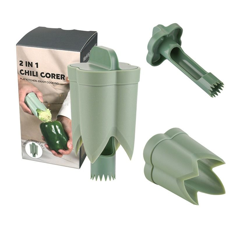 Dual-Size Bell Pepper Corer, ABS Plastic Chili Seed Remover, Household Vegetable Prep Tool—Green