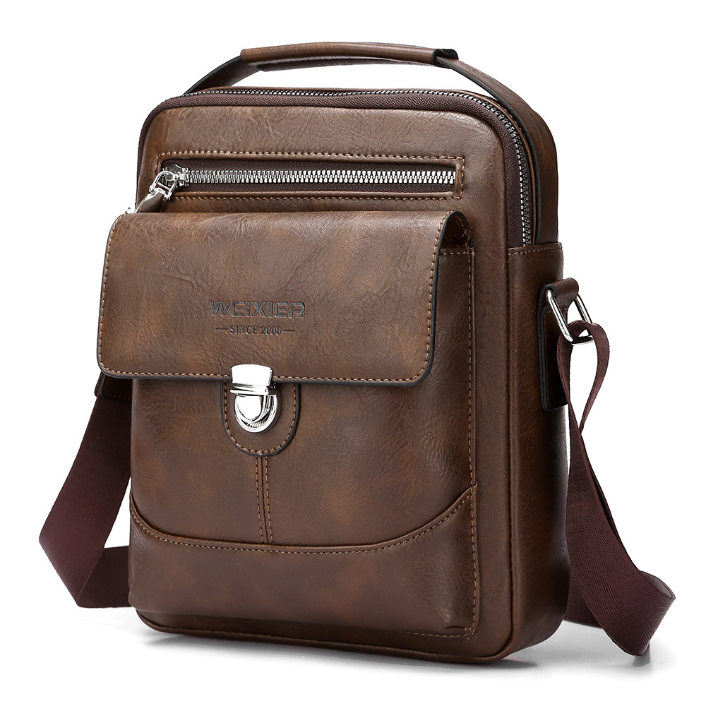 Premium PU Leather Crossbody Bag for Men - Vintage Dark Brown Shoulder Bag