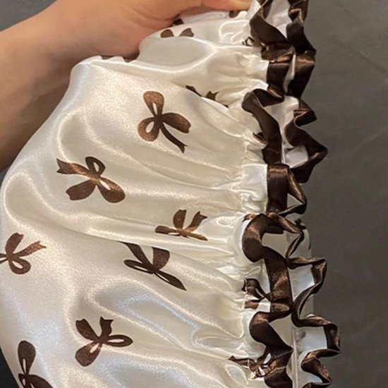 Double Layer Waterproof Shower Cap for Women & Girls – Reusable, Elastic & Comfortable with Print (White) — image 3