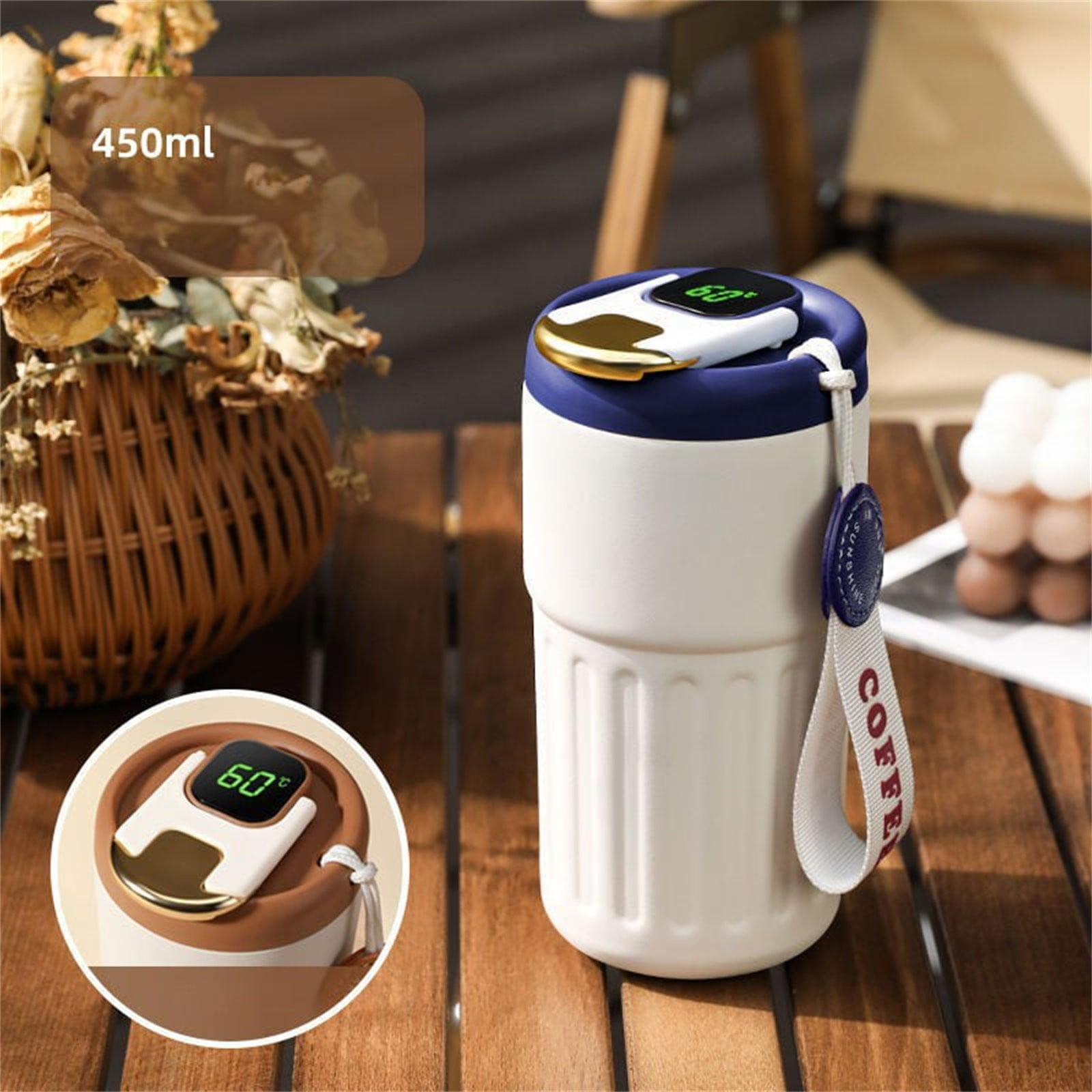 Back to School SuppliesPortable Smart Thermos Cup 04 Matte White Blue, for Dormitories, Apartments, Shared Spaces and Study Areas (Include: 1X Thermos Cup) — image 2