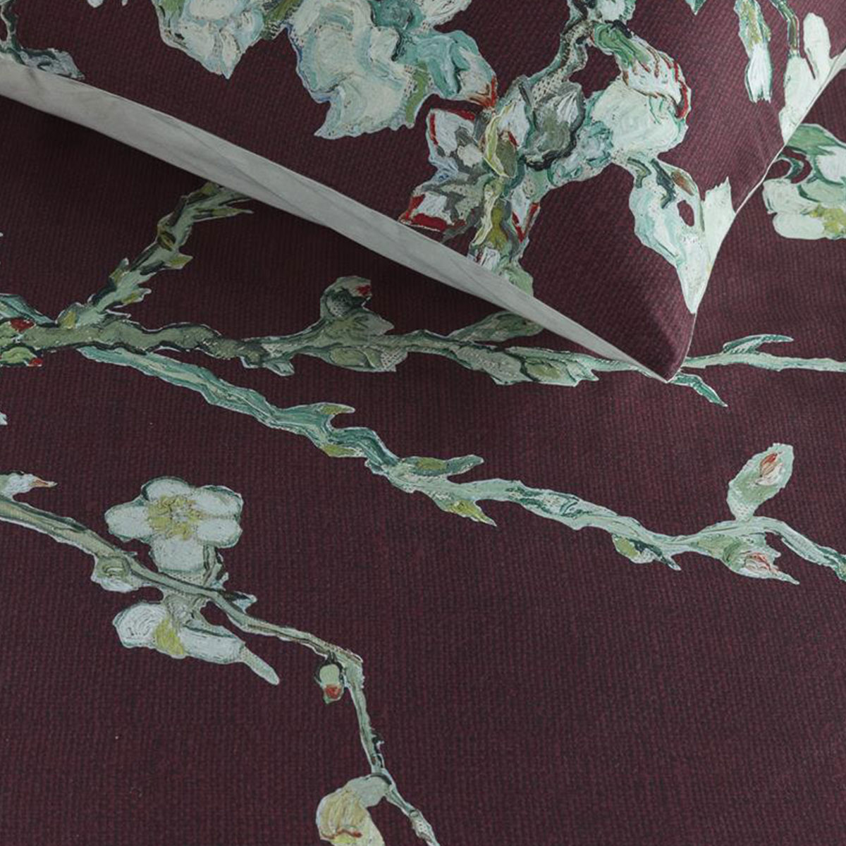 Bedding House Van Gogh Blossom Dark Red Cotton Quilt Cover Set Queen — image 3