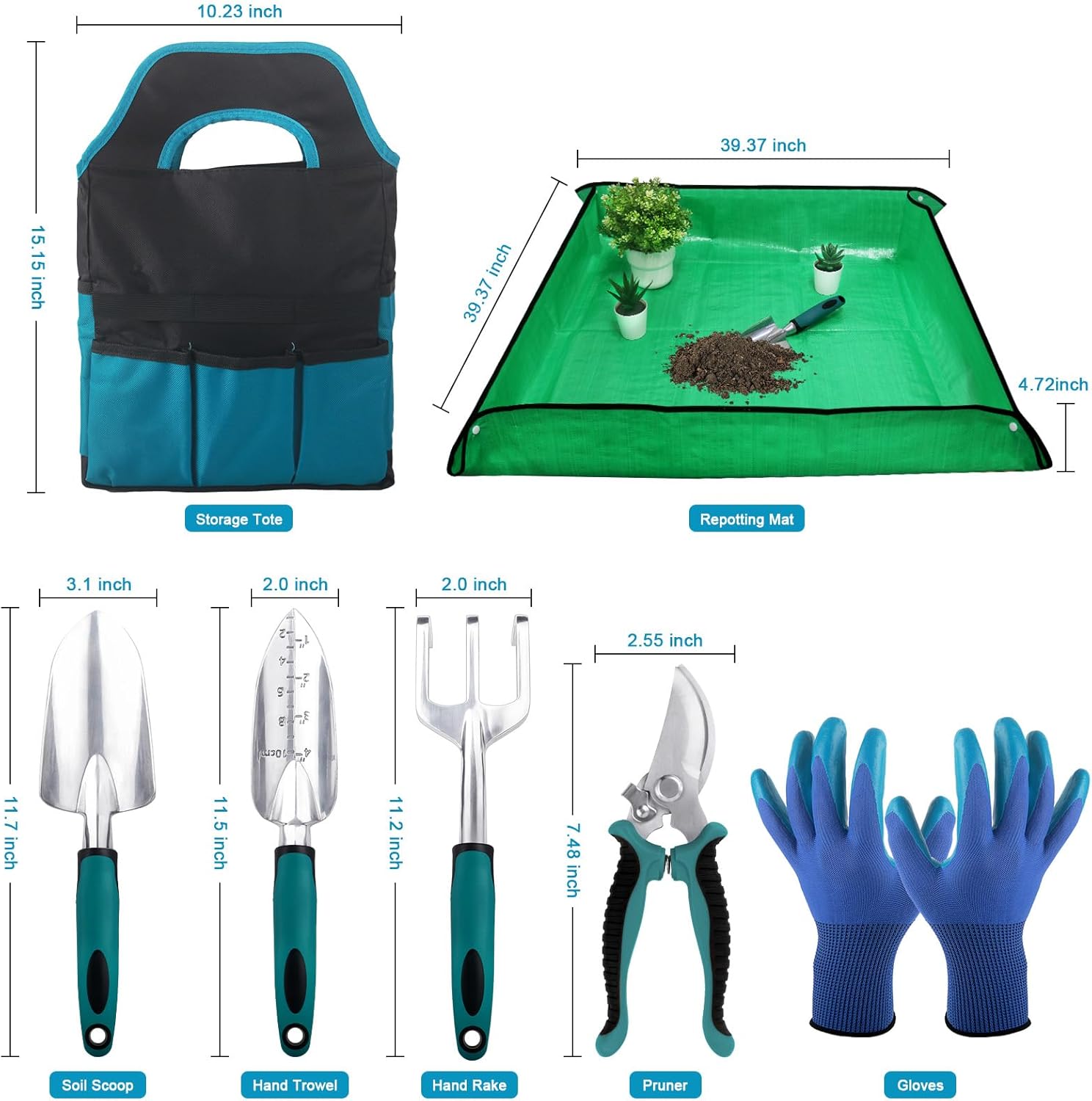 Garden Shovel Trowel Garden Tool with Measurement Mark + Garden Tools Sets, Gardening Tool Set with 39.3 in Repotting Mat โ image 6