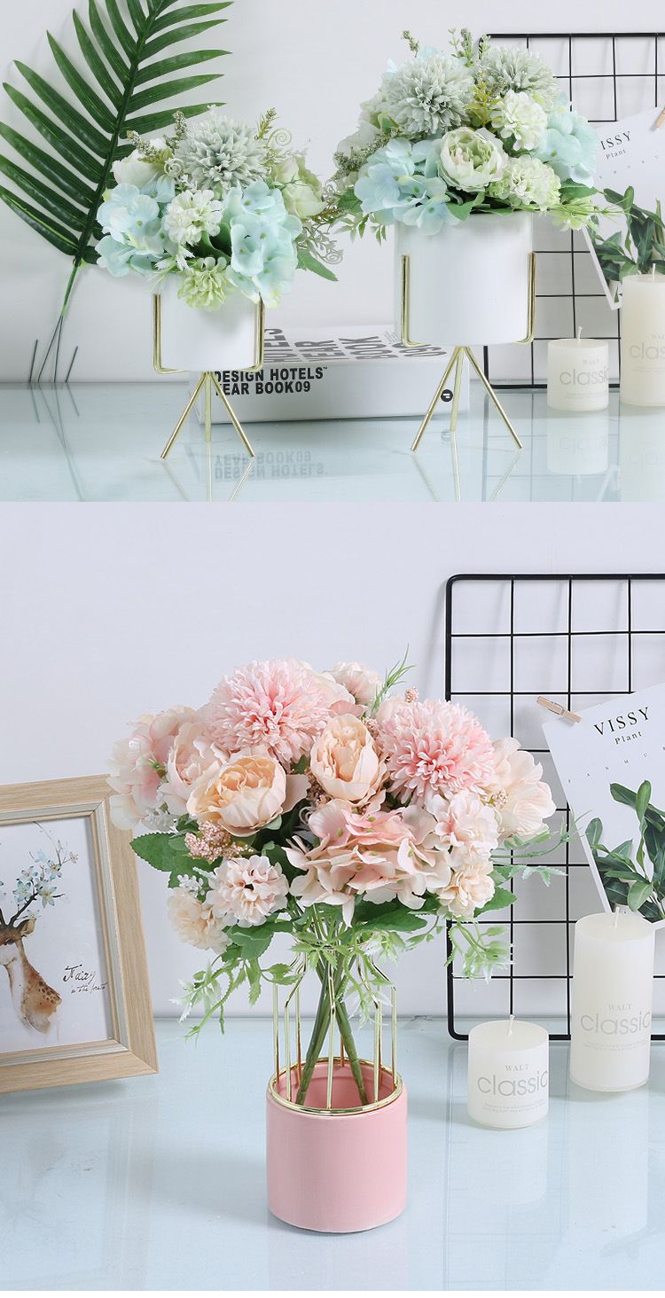 7-Branch Handheld Artificial Bouquet | Ins-Style Spring Romance, Long-Lasting Healing Little Happiness/7-prong rose hydrangea [coral blue] — image 6