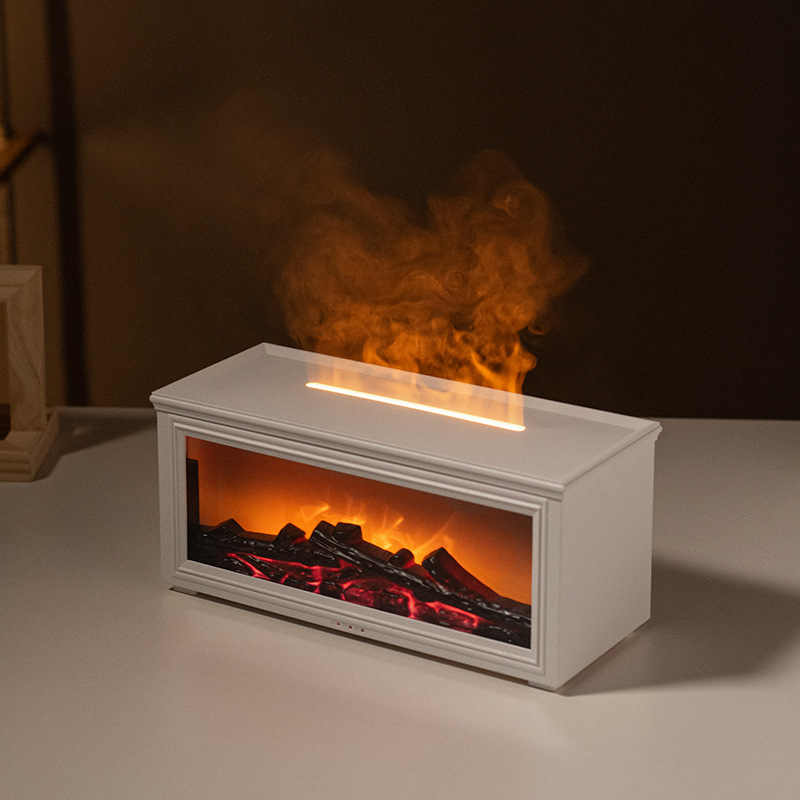 Fireplace Flame Effect Aroma Diffuser & Humidifier with 7-Colour Light, Timer & Remote Control(White)