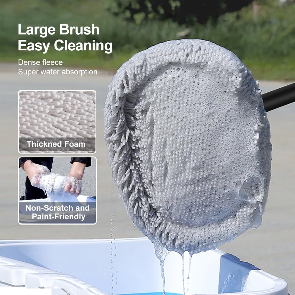 Car Wash Brush Kit Mitt Mop Sponge with Long Handle 15° Curve Chenille Microfiber Car Cleaning Brush Kit Supplies Car Washing Mop — image 3