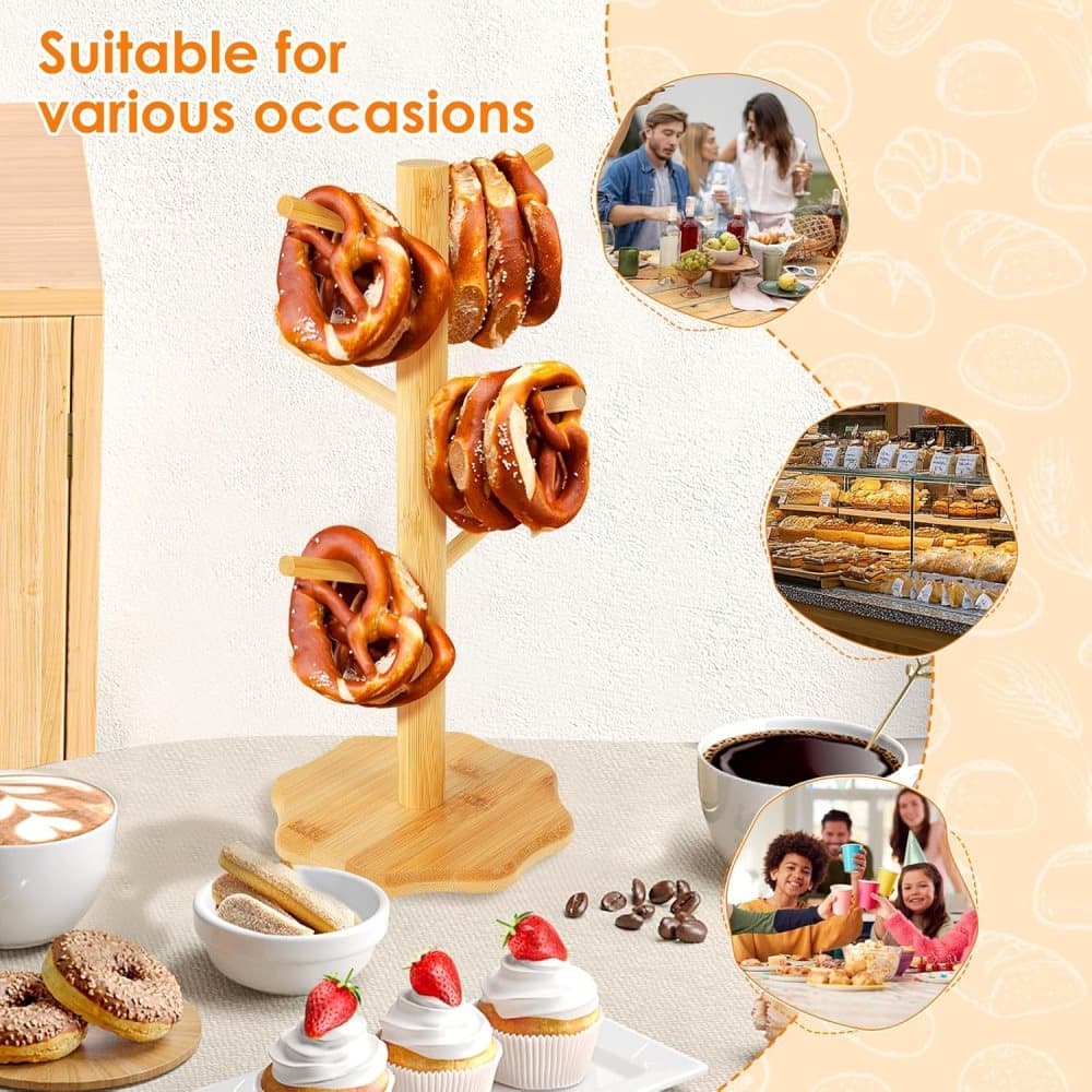 1-pack Wooden Pretzel Stand Tree-Shaped for Restaurant Cafe Bar Kitchen Decoration, Brown, Bamboo — image 5