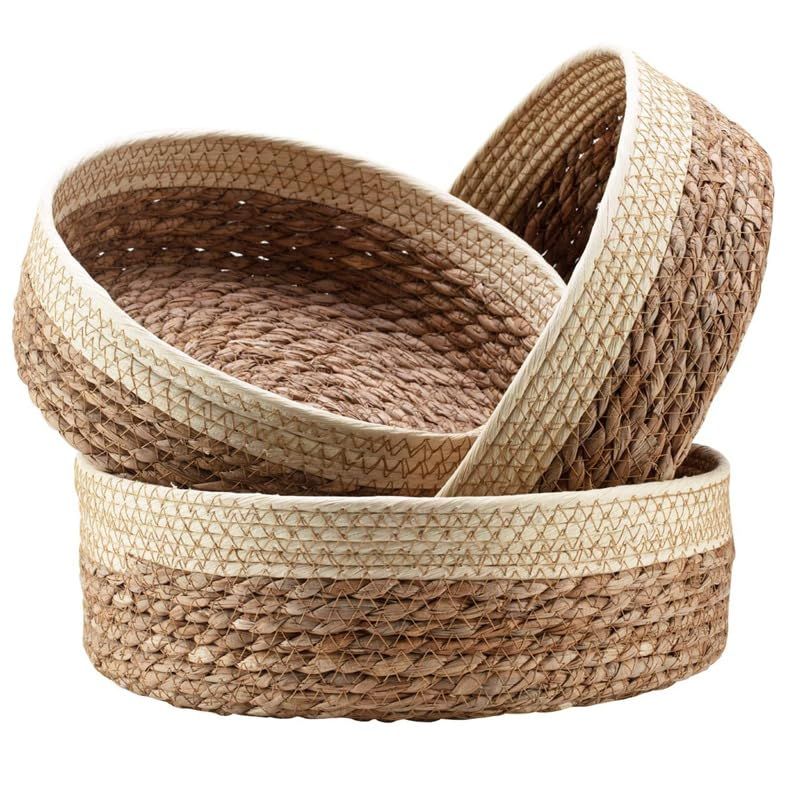 3pcsFruit and vegetable tray woven grass, storage basket woven basket, cosmetics storage rushed grass snacks storage desktop