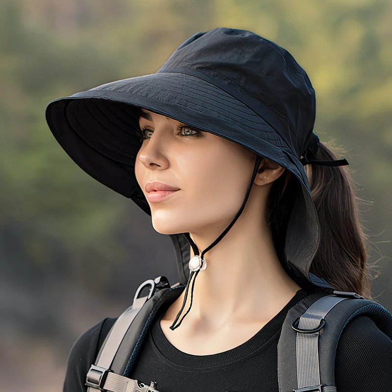 khaki Fashion Wide Brim Sun Hat with Ponytail Hole - Bohemian Baseball Cap Design, Visor, Breathable Polyester — image 6