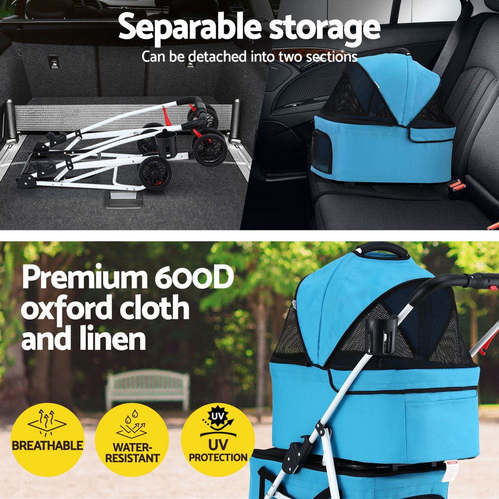 i.Pet Pet Stroller Dog Pram Large Cat Carrier Travel Pushchair Foldable 4 Wheels — image 6