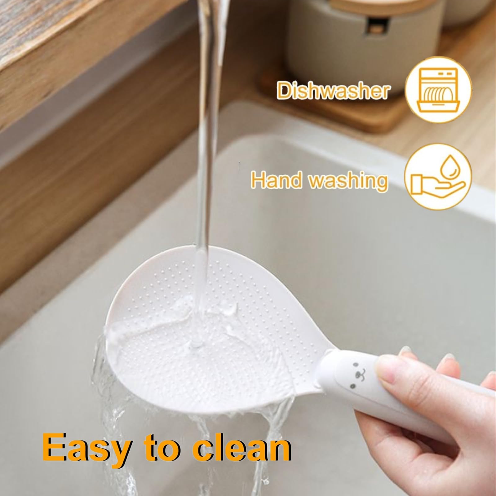 2 Pieces Non-Stick Standing Rice Spoon with Upright Handle for Rice Cookers, Sushi, Serving and Clean Kitchen Benchtops, Beige — image 6