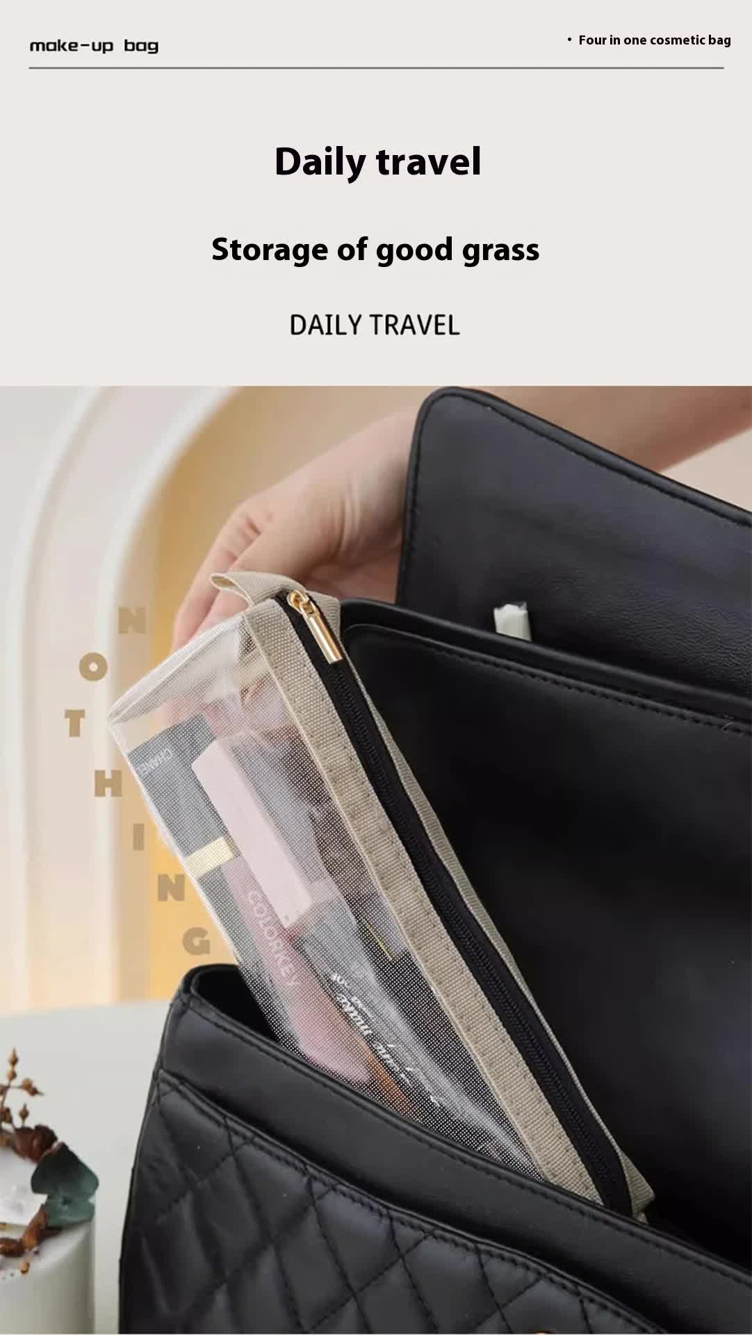 Beige Portable 4-in-1 Cosmetic Storage Bag, Removable Travel Organizer for Makeup, Toiletries, and Small Accessories โ image 6