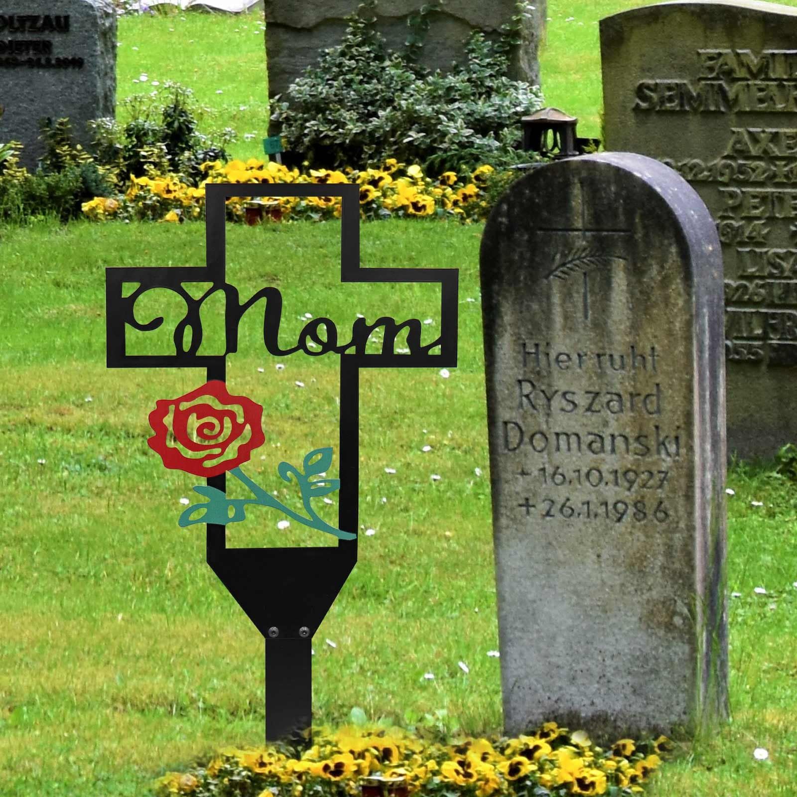 Metal Cross Garden Stake Graves Cemetery Decorations, Cemetery Memorial Cross Stake for Mom, (12X6 Inch) — image 5