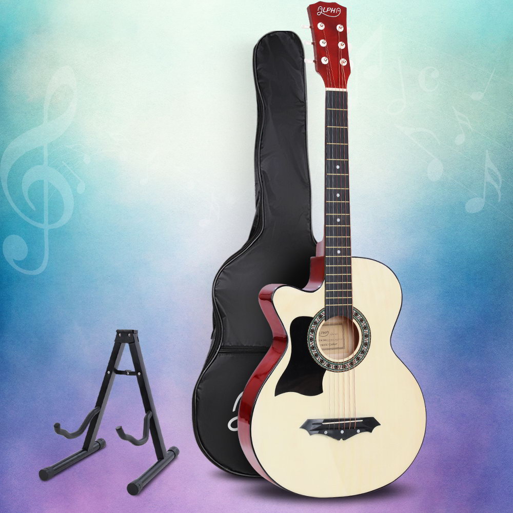 Alpha 38 Inch Acoustic Guitar Wooden Body Steel String w/ Stand Left Handed — image 6