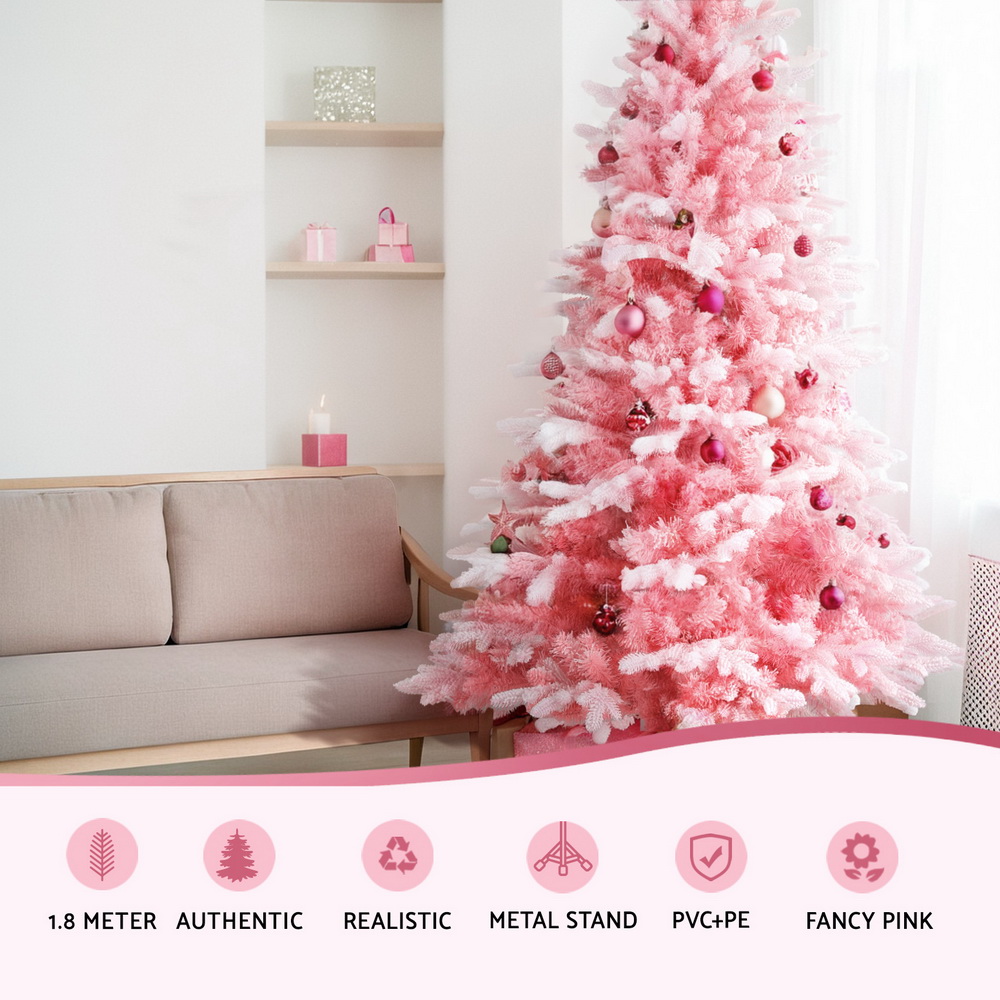 Jingle Jollys Christmas Tree 1.8m Pink Xmas Tree Snowy Party Decor 810 Tips โ image 4