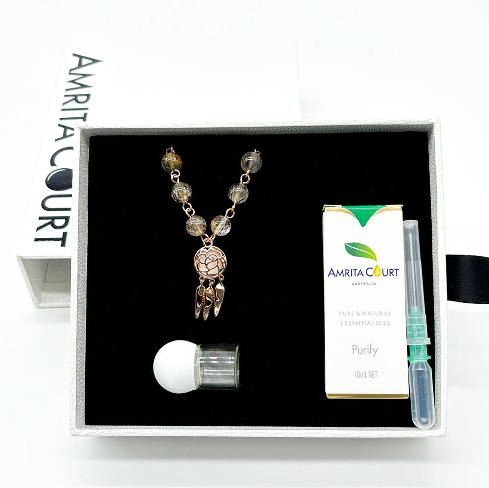 Gift Box - Rose Gold Aroma Necklace + Purify Oil Blend