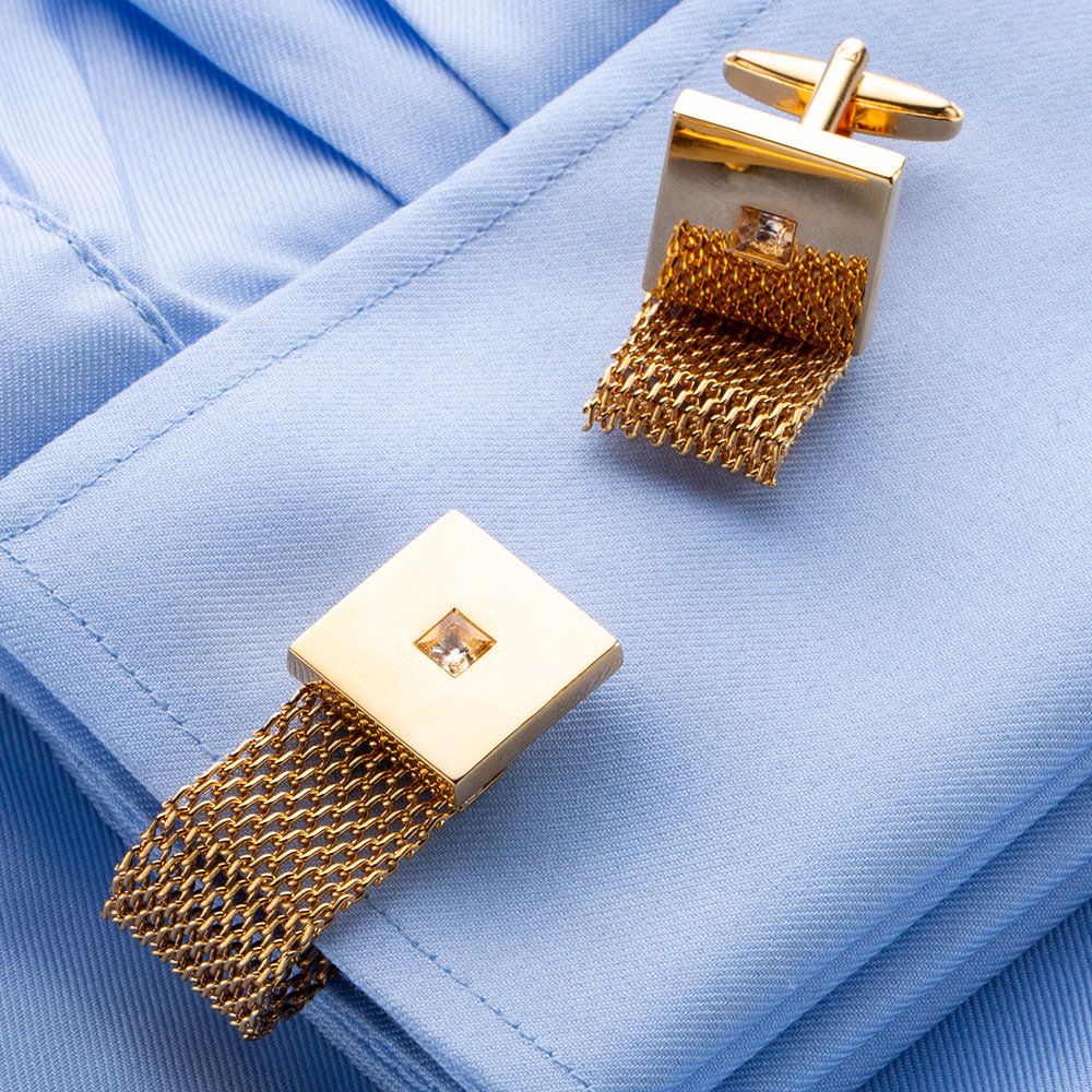 Mens Cufflinks with Chain - Shiny Gold Tone Shirt Accessories - Party Gifts for Young Men, for Wedding Party Anniversary — image 3