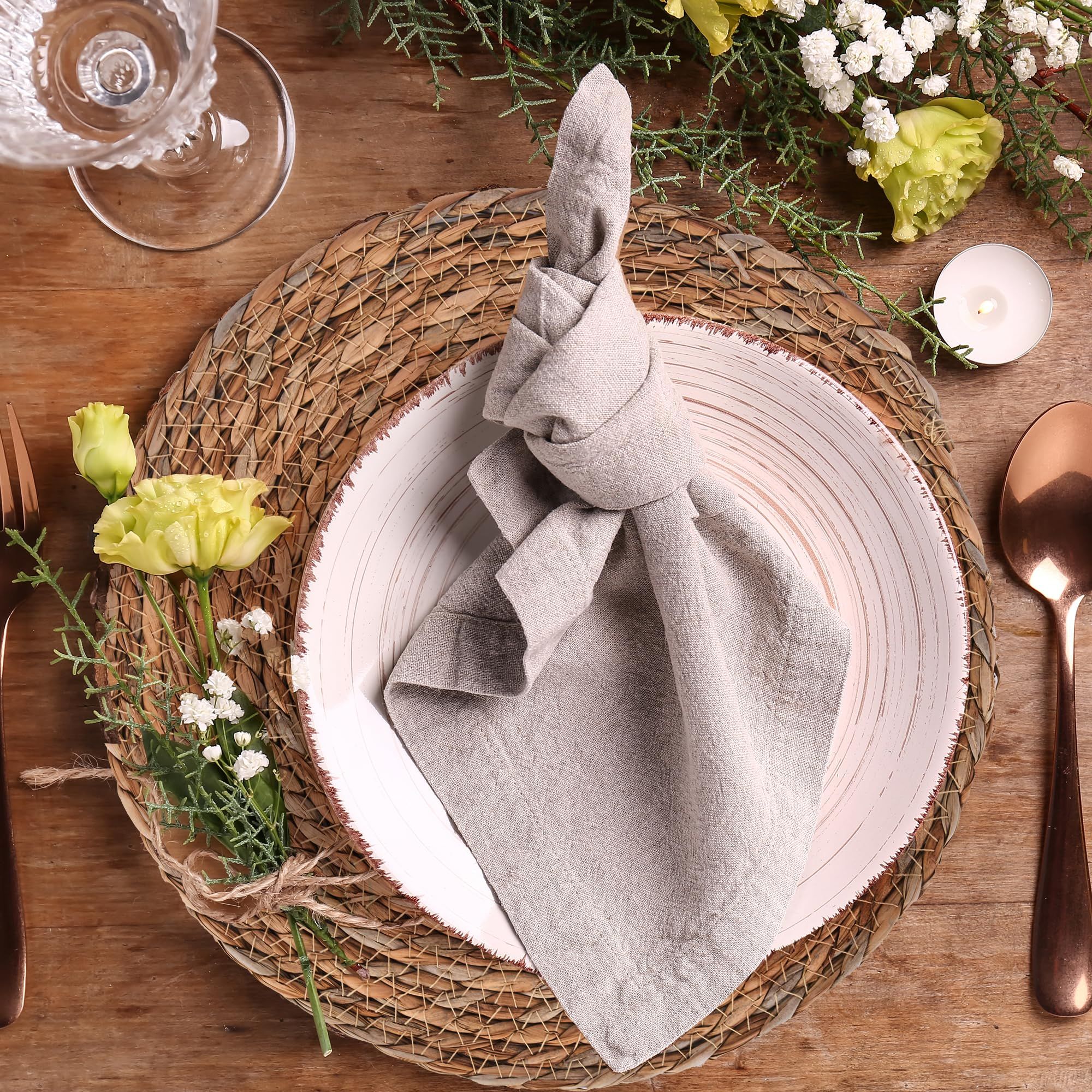 6pcs 11cm Round Rattan Placemats,Natural Hand-Woven Water Hyacinth Placemats,Farmhouse Weave Place Mats — image 2