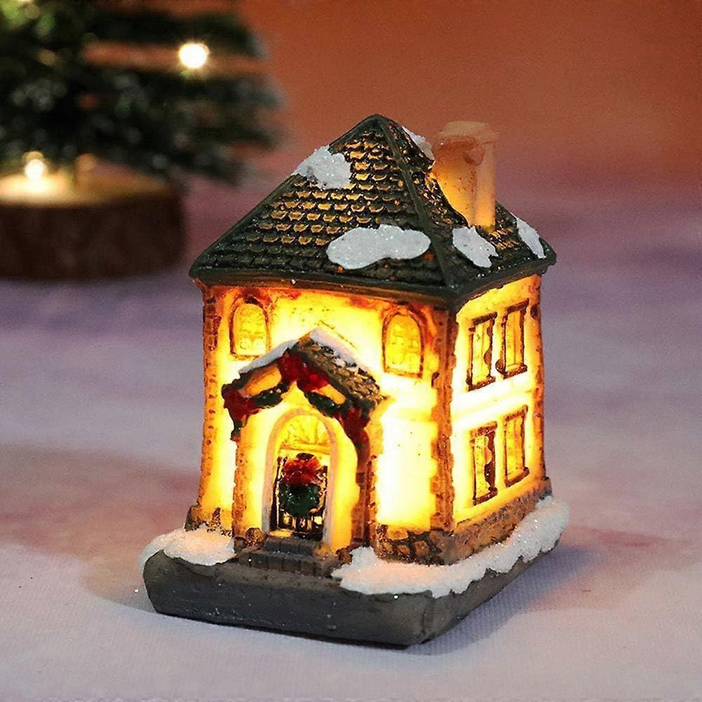 Christmas Scene Village Houses LED Christmas Decorations Resin Snow House with Warm White Light Battery Powered โ image 2