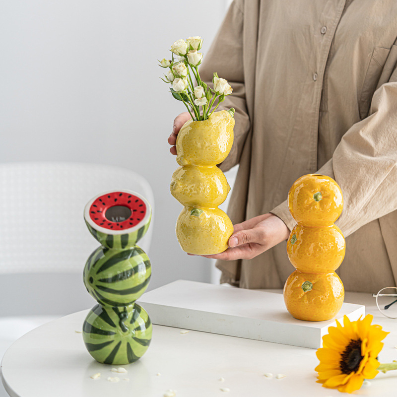 Yellow Zesty Stacked Lemon Ceramic Vase - Cheerful Nordic Tabletop Decor โ image 2