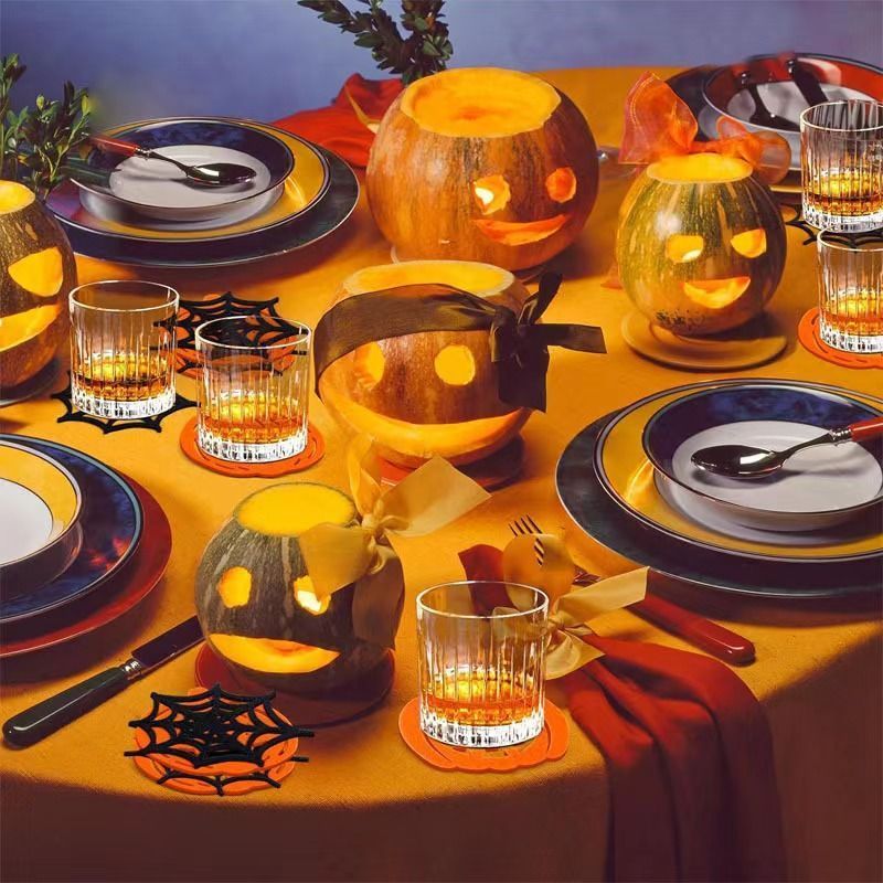 6pk Mixed Pumpkin & Spider Web Halloween Felt Coasters — image 3