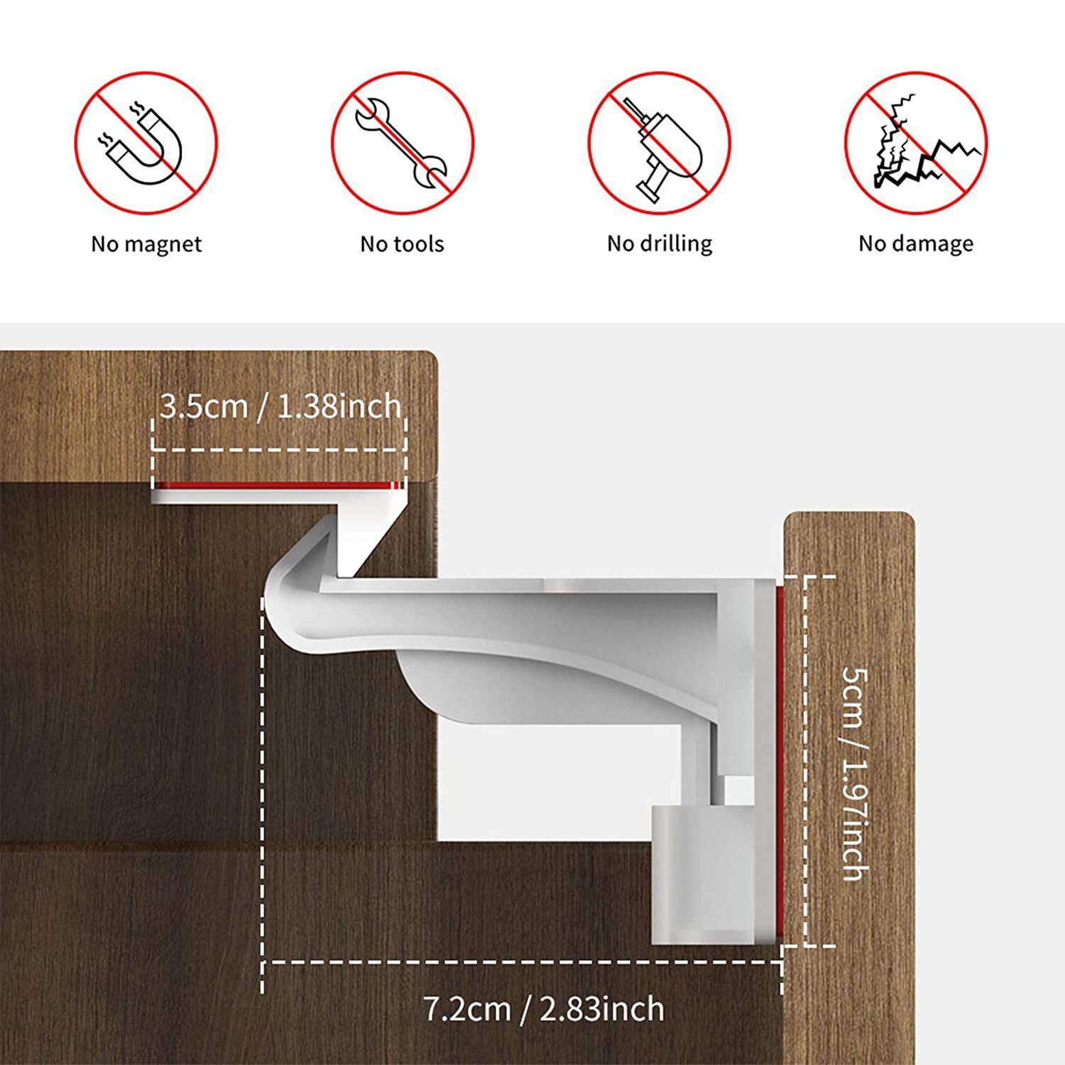 Upgraded Invisible Baby Proofing Cabinet Latch Locks (10 Pack) - No Drilling or Tools Required for Installation, Works with Most Cabinets and Drawers, Works โ image 3