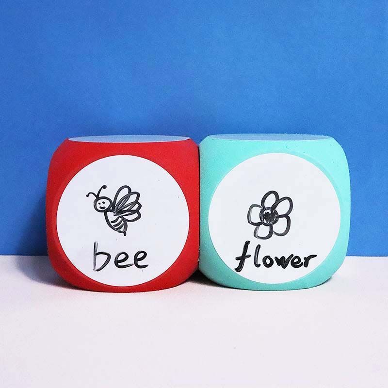 4PCS DIY Blank Dice,Education Blank Dice and Labels, Wipe Off Dice Cubic Dice Portable Cleanable Write On Dice Vibrant Color Blank
