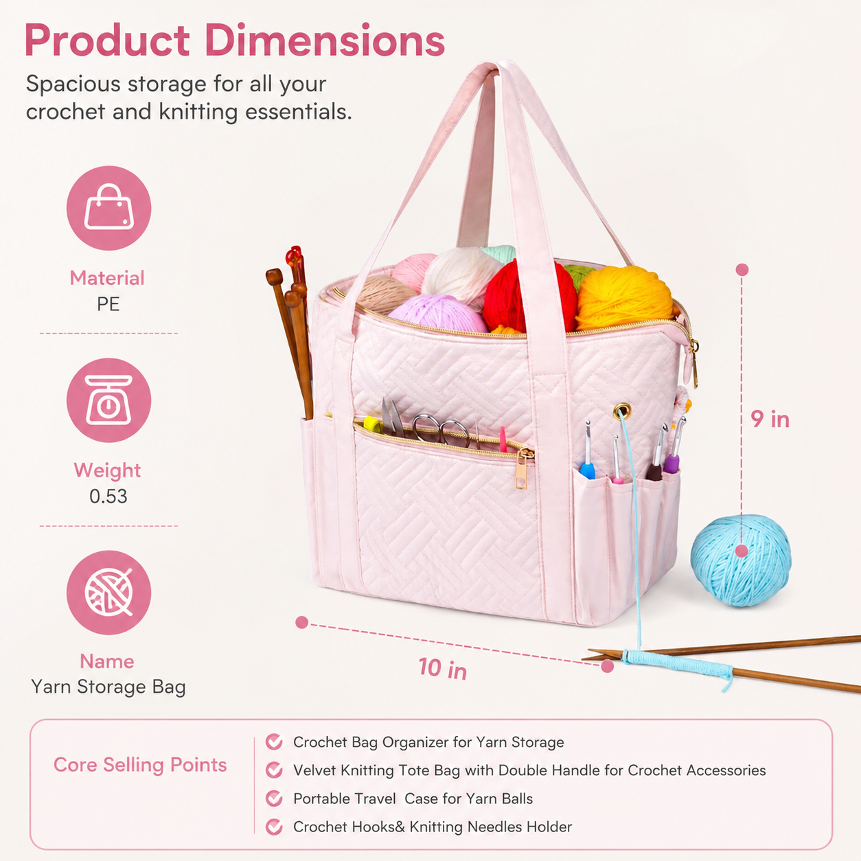 Crochet Bag Organizer for Yarn Storage, Velvet Knitting Tote Bag with Double Handle for Crochet Accessories, Portable Travel Case for Yarn Balls, Crochet — image 2