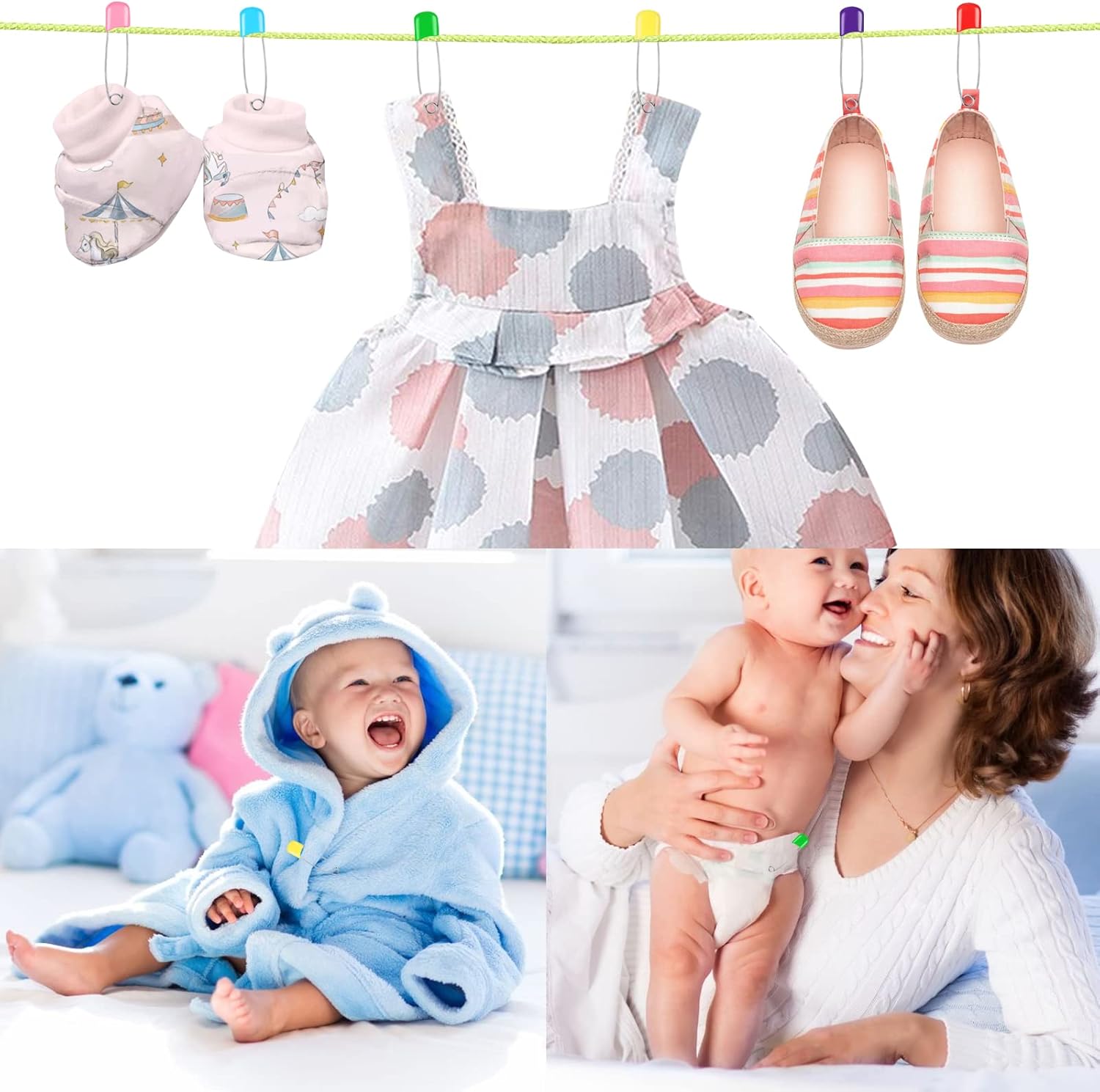 100 Pcs Diaper Pins, Baby Safety Pins for Cloth Diapers, Heavy Duty, Stainless Steel, ABS Plastic, Colorful (Red, Yellow, Pink, Blue, Green, Purple), 2.2in โ image 6