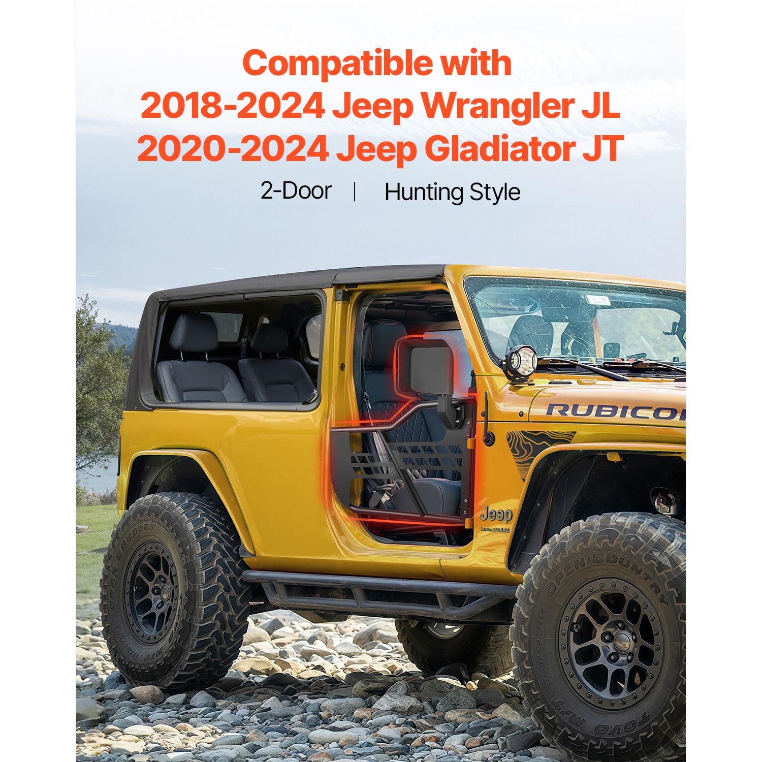 Jeep Tube Doors, 2-Door, Hunting Style Jeep Tubular Door with Heavy-Duty Hinges & OE Latch, Jeep Doors with Rear View Mirrors β image 2