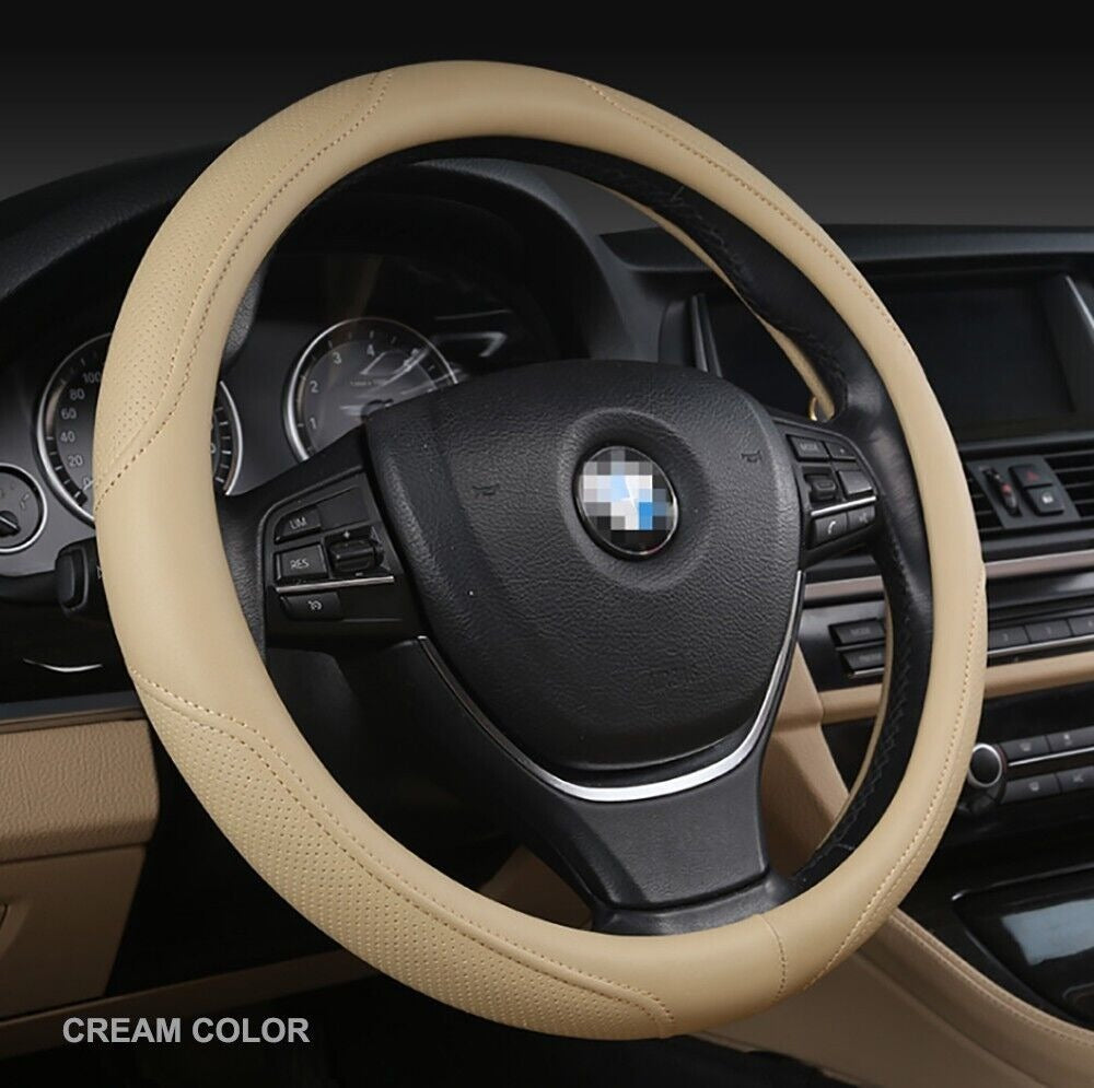 Universal Luxury Car 37-38cm Steering Wheel Cover PU Leather Non-slip Breathable (Cream) โ image 2