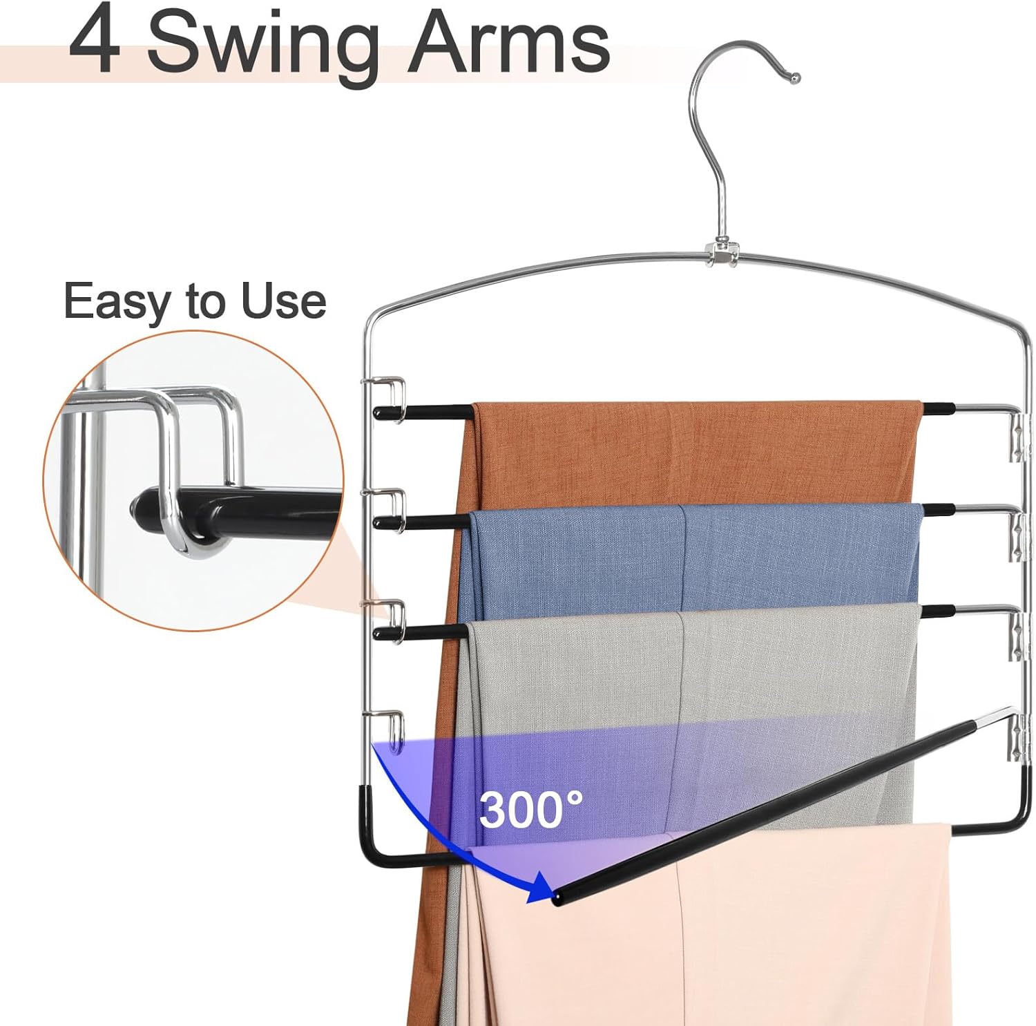 TOPIA HANGER Pant Hangers Space Saving 3 Pack Yoga Pants Leggings Hangers for Closet Non Slip 5 Tier Swing Arm Hanger Organizer for Pants Yoga Pants Leggings — image 4