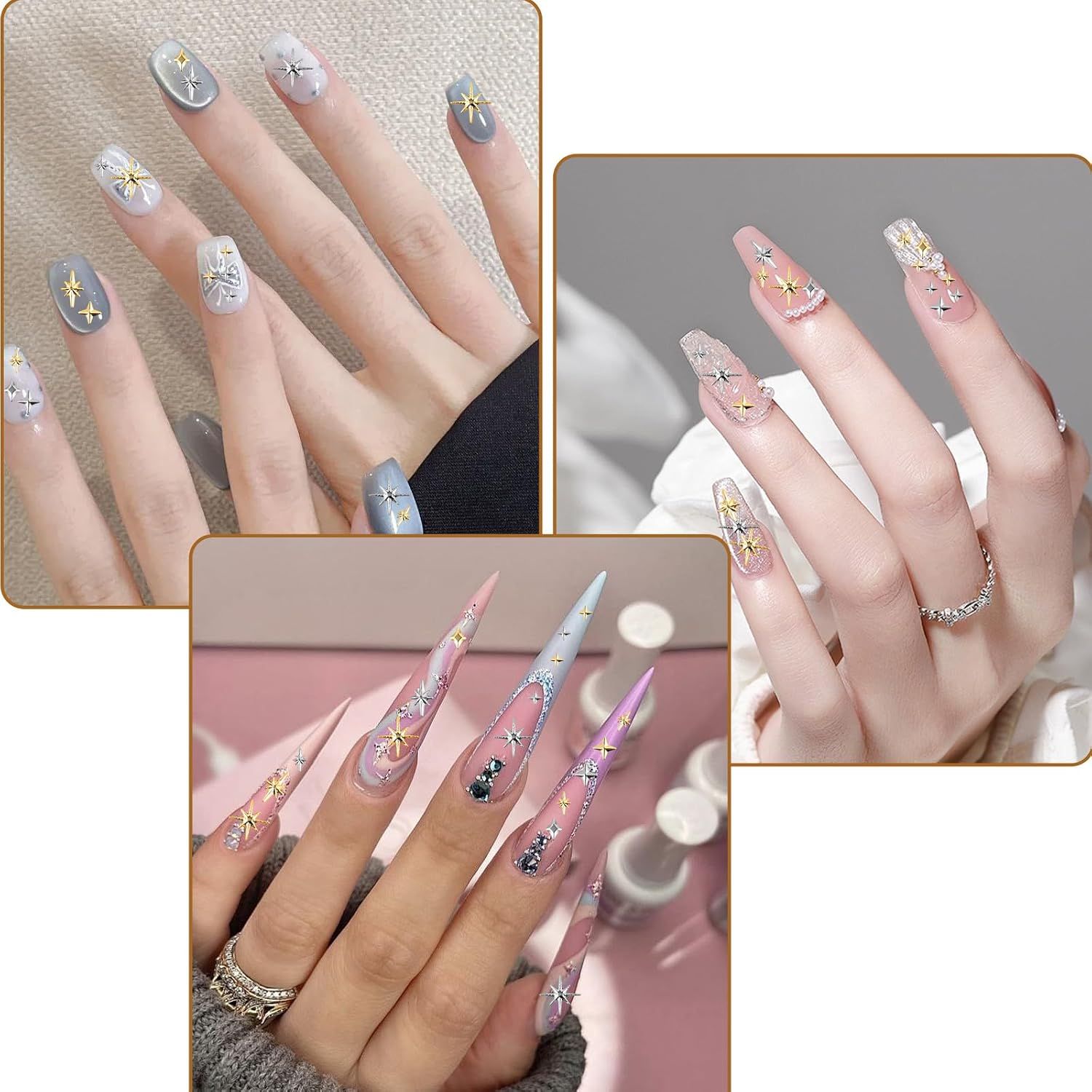2500 Pack Gold and Silver 3D Star Nail Charms, Metal Nail Art Gems with Tweezers for DIY Manicures, Nail Decoration and Crafts โ image 5