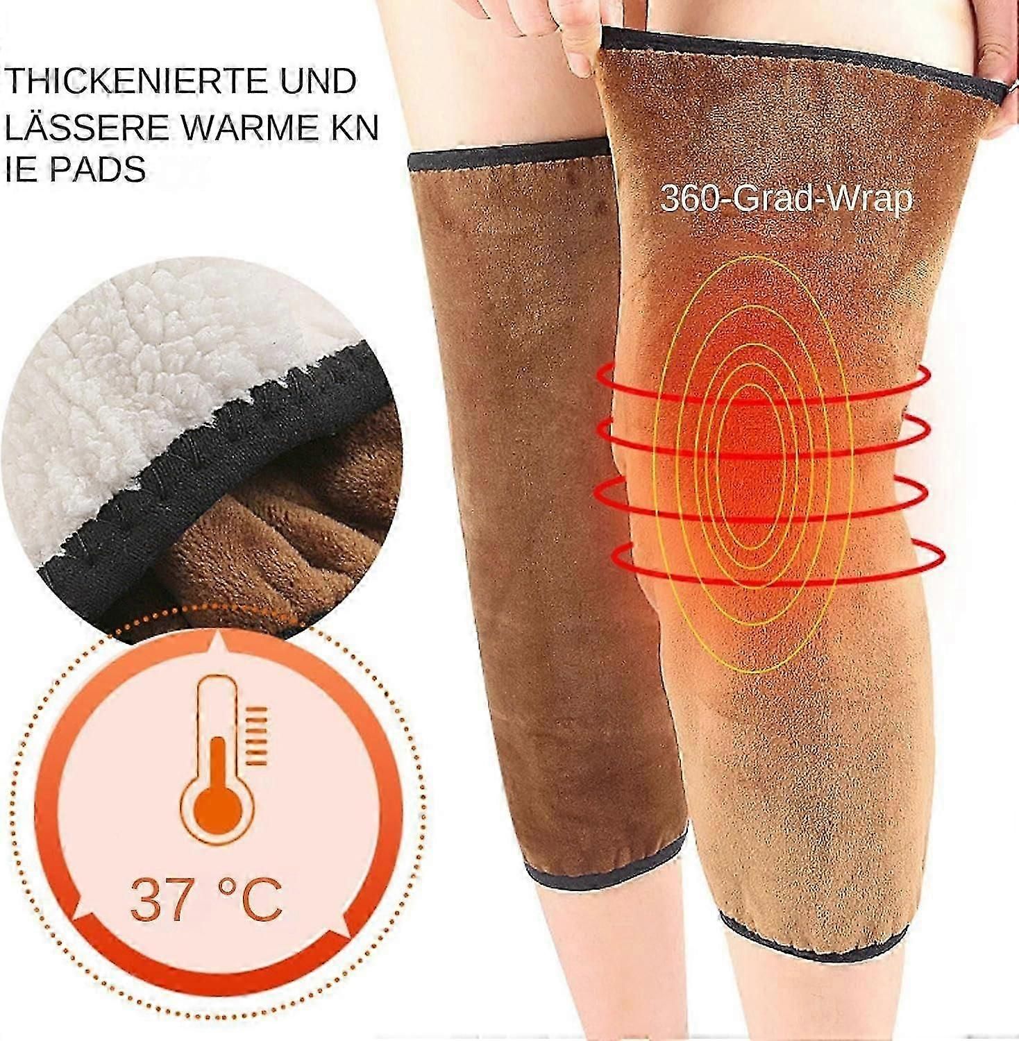 Warm Cashmere Knee Support Sleeves Thickened Wool Knee Pads for Skiing Cycling Outdoor Sports Joint Comfort Brace (45kg-80kg) - Brown — image 4